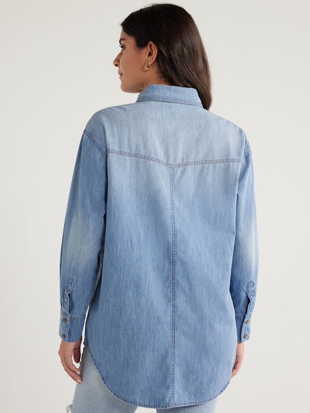 Sofia by Sofia Vergara Women's and Women's Plus Sofia Oversized Boyfriend Shirt with Long Sleeves, Sizes XS-4X