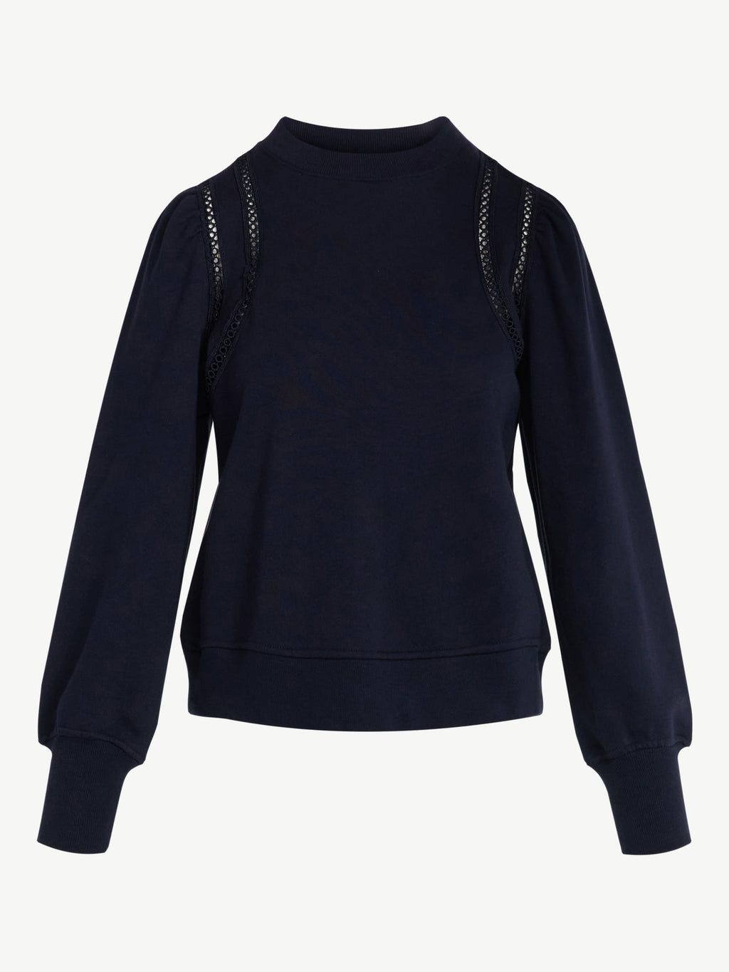 Free Assembly Women's French Terry Sweatshirt with Lace Inset and Long Puff Sleeves, Sizes XS-XXL