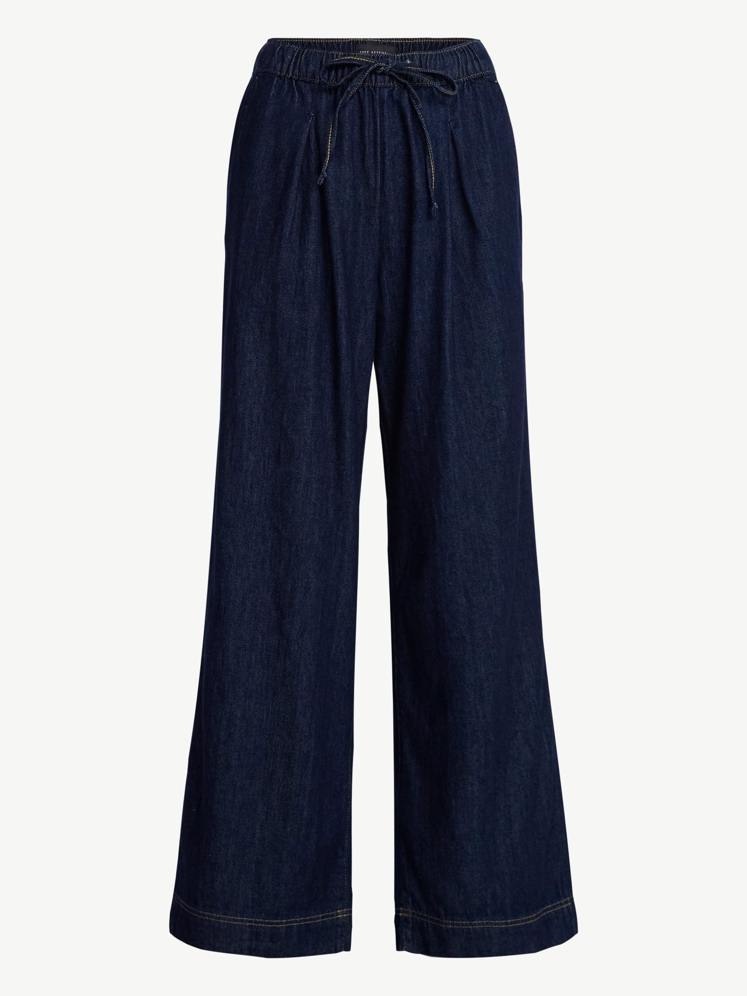 Free Assembly Women's and Women's Plus Loose Fitting Wide Leg Jeans with Adjustable Tie Waist, 29”, 31" and 33" Inseam, Sizes XXS-4X