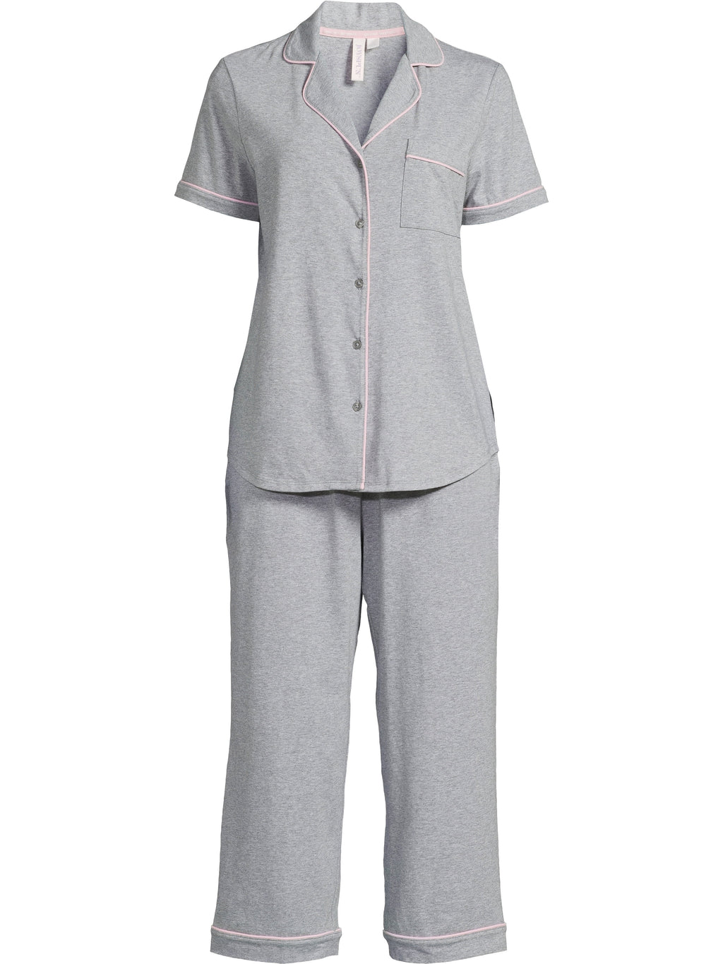 Joyspun Women's Cotton Blend Notch Collar Top and Capri Pants Pajama Set, 2-Piece, Sizes S to 4X