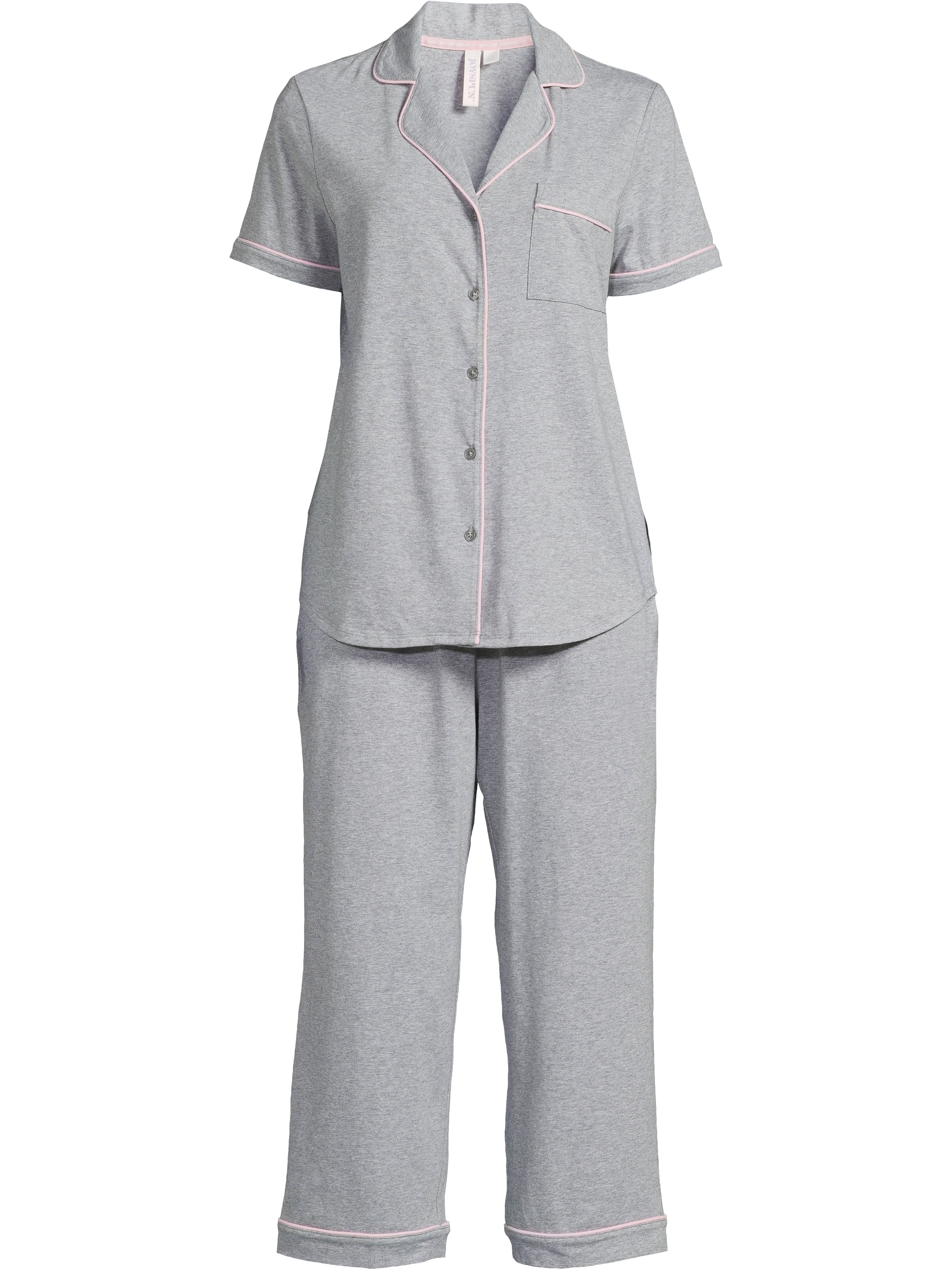 Joyspun Women's Cotton Blend Notch Collar Top and Capri Pants Pajama Set, 2-Piece, Sizes S to 4X
