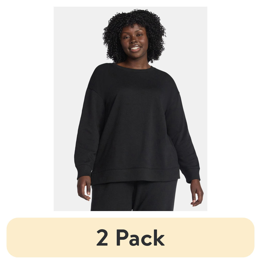 (2 pack) Terra & Sky Women's Plus Size Fleece Sweatshirt, Size 0X-5X