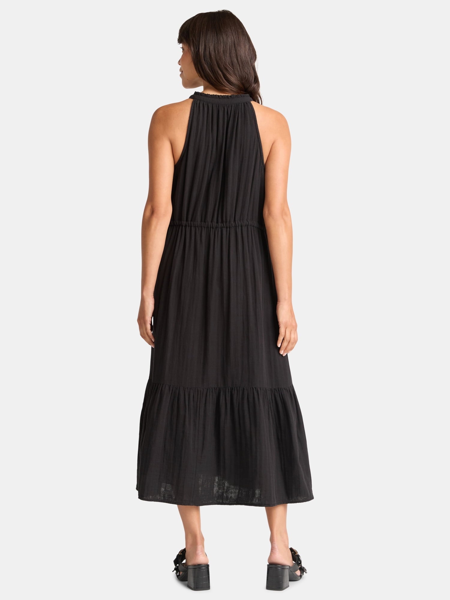 Time and Tru Women's Cotton Double Cloth Tiered Midi Dress, Sizes XS-XXXL