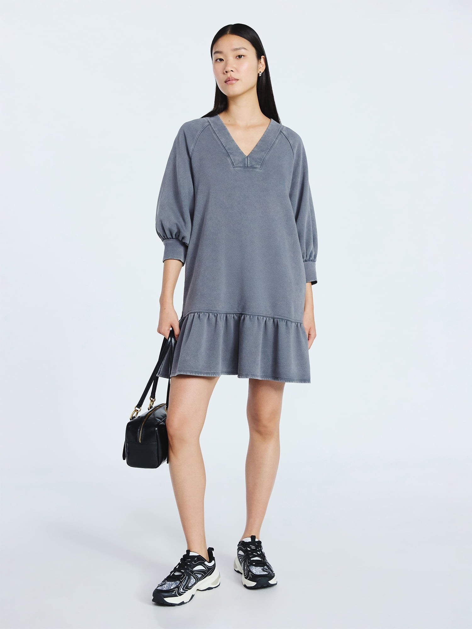 Scoop Women's and Women's Plus Deep V Neck Sweatshirt Mini Dress, Sizes XS-4X