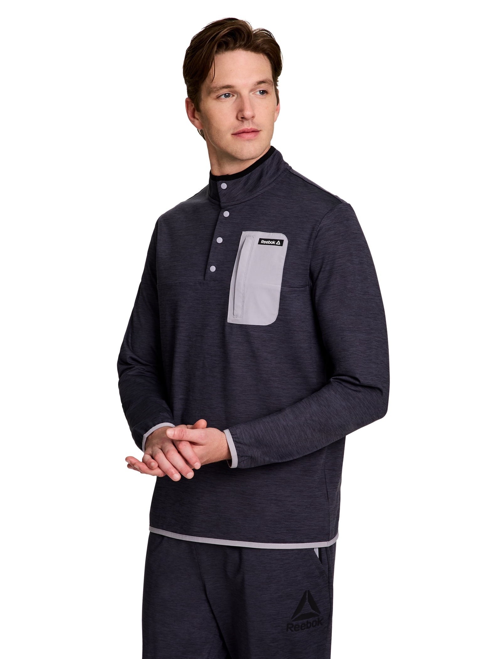 Reebok Men's and Big Men's Freedom Mock Neck Snap Pullover Sweatshirt, Sizes S-3XL