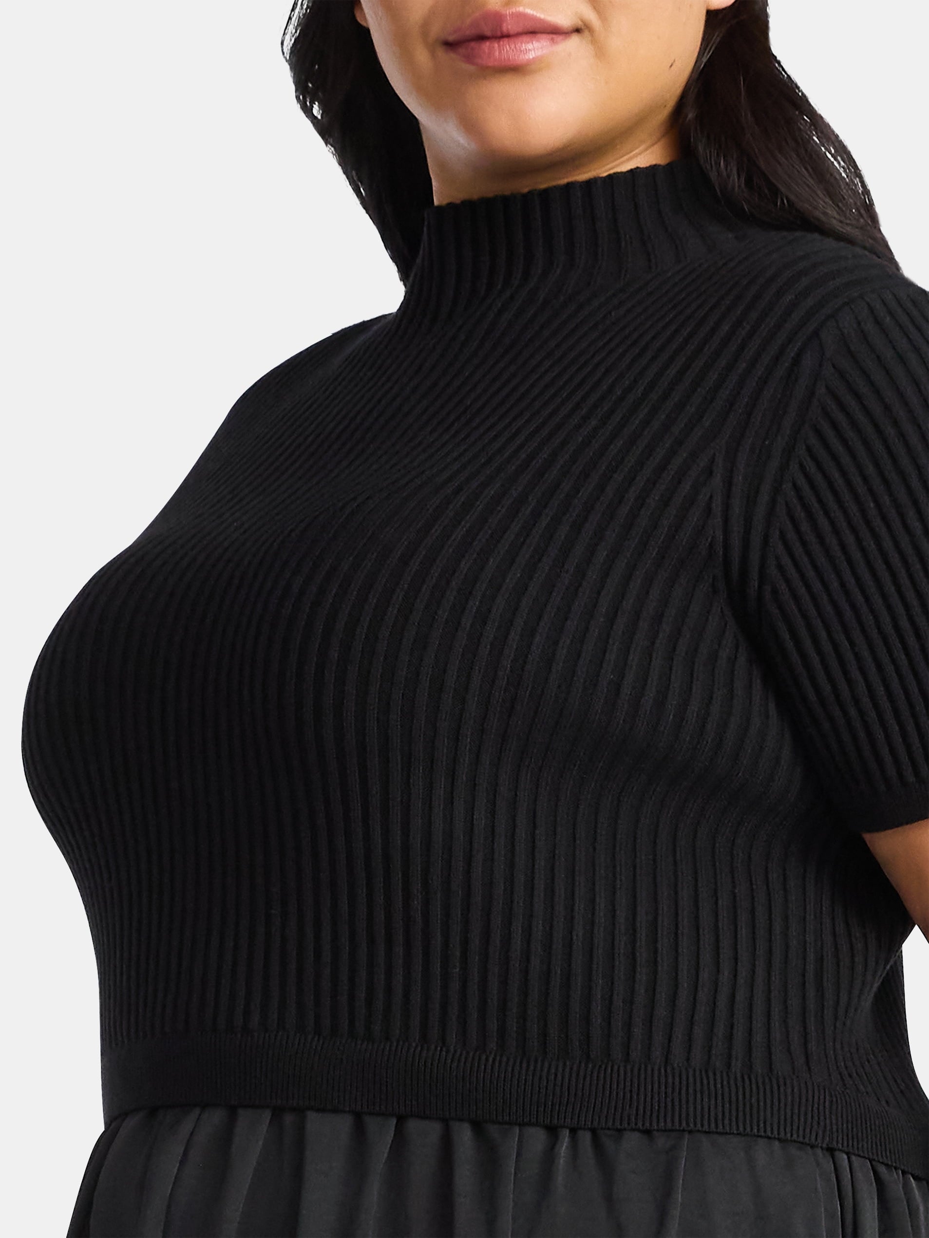 Terra & Sky Women's Plus Short Sleeve Mini Mixed Media Dress, Sizes 0X-5X