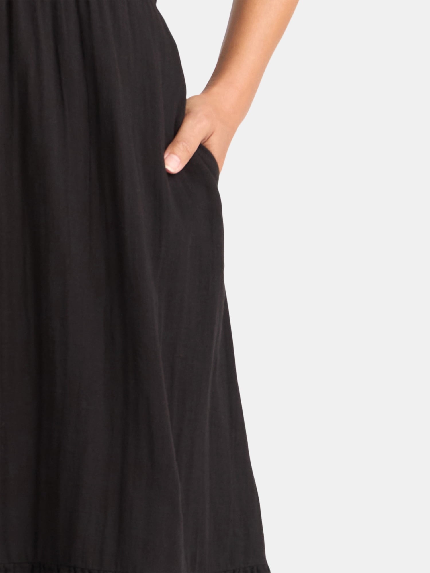 Time and Tru Women's Cotton Double Cloth Tiered Midi Dress, Sizes XS-XXXL