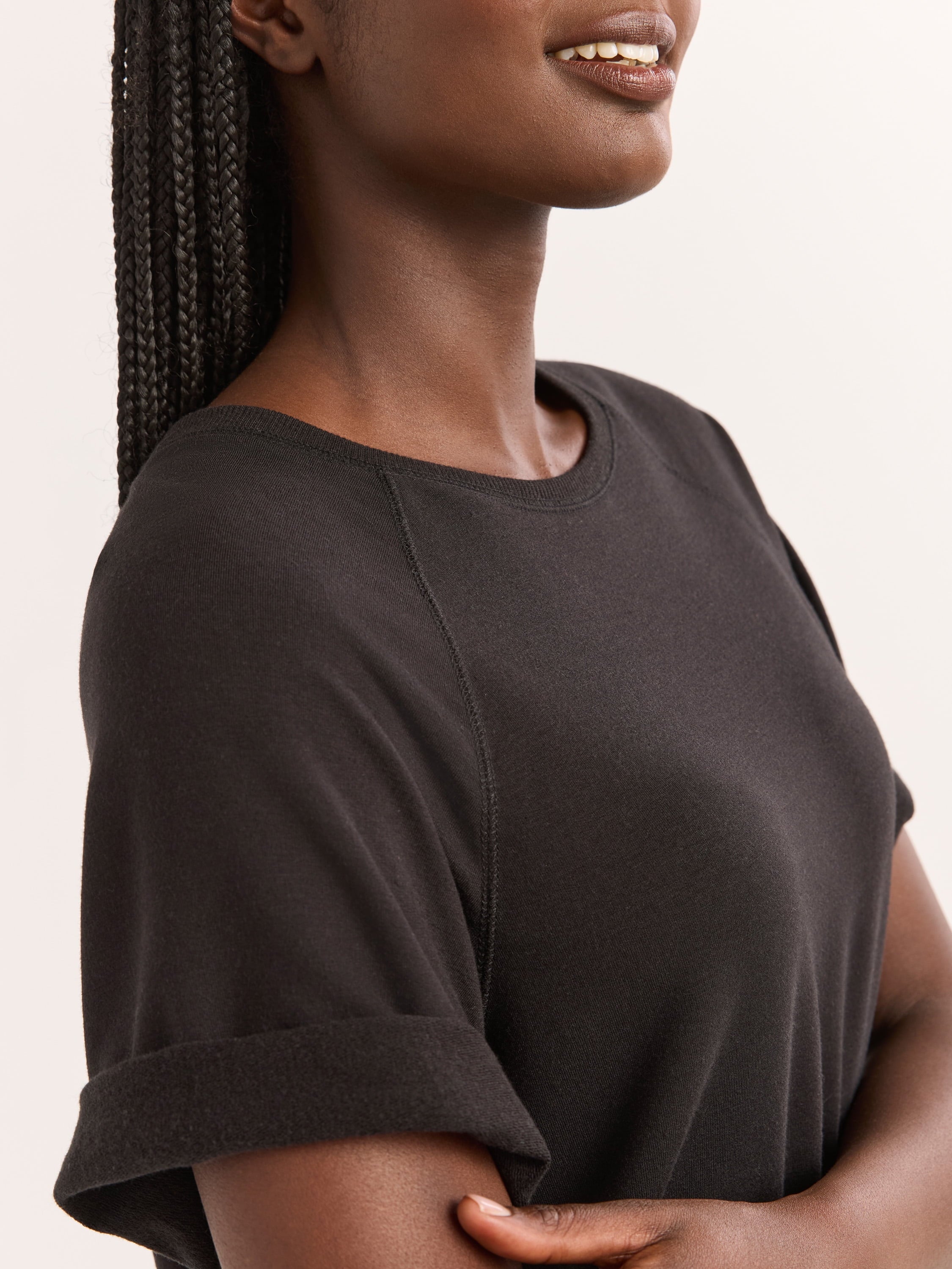 Joyspun Women's French Terry Short Sleeve Top and Capri Pants Set, 2-Piece, Sizes XS-3X