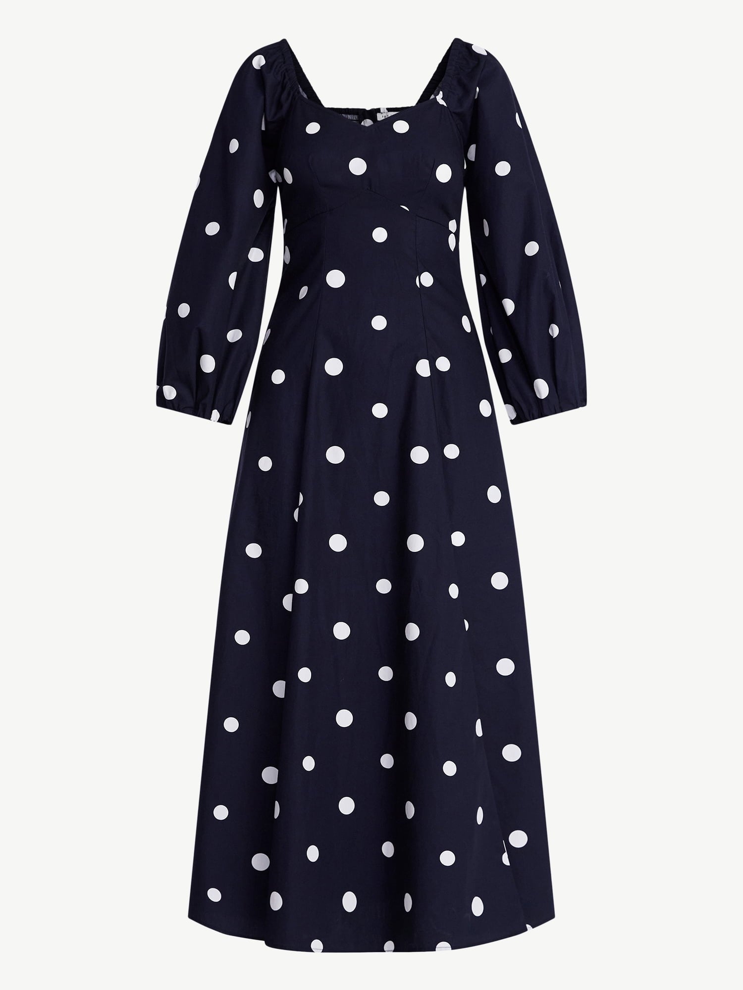 Free Assembly Women's and Women's Plus Cotton Polka Dot Maxi Dress with Puff Sleeves, Size-XS-4X