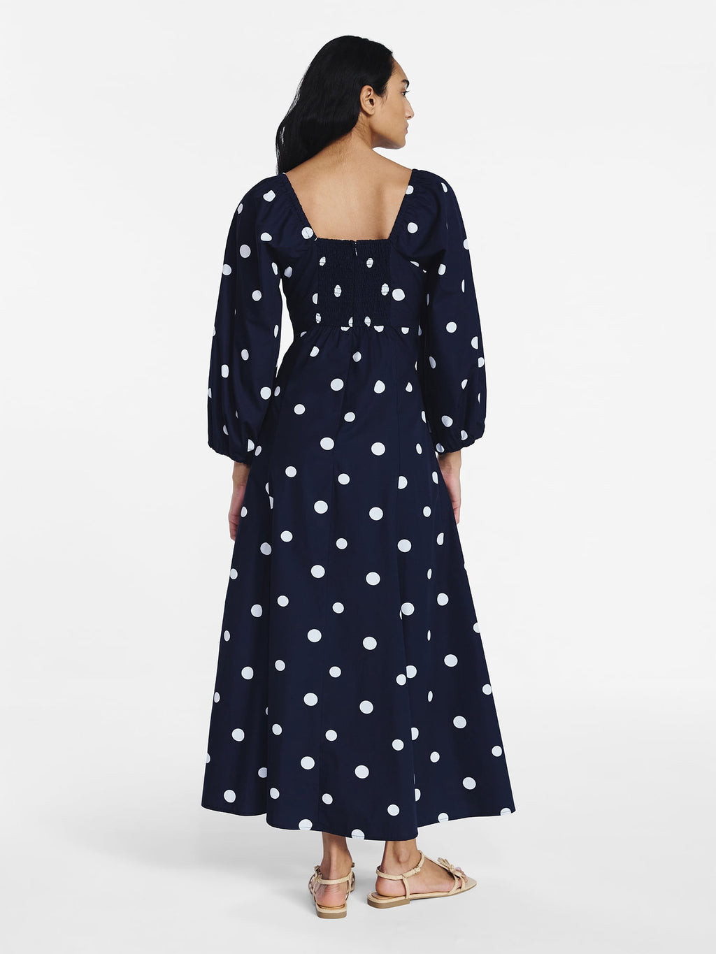 Free Assembly Women's and Women's Plus Cotton Polka Dot Maxi Dress with Puff Sleeves, Size-XS-4X