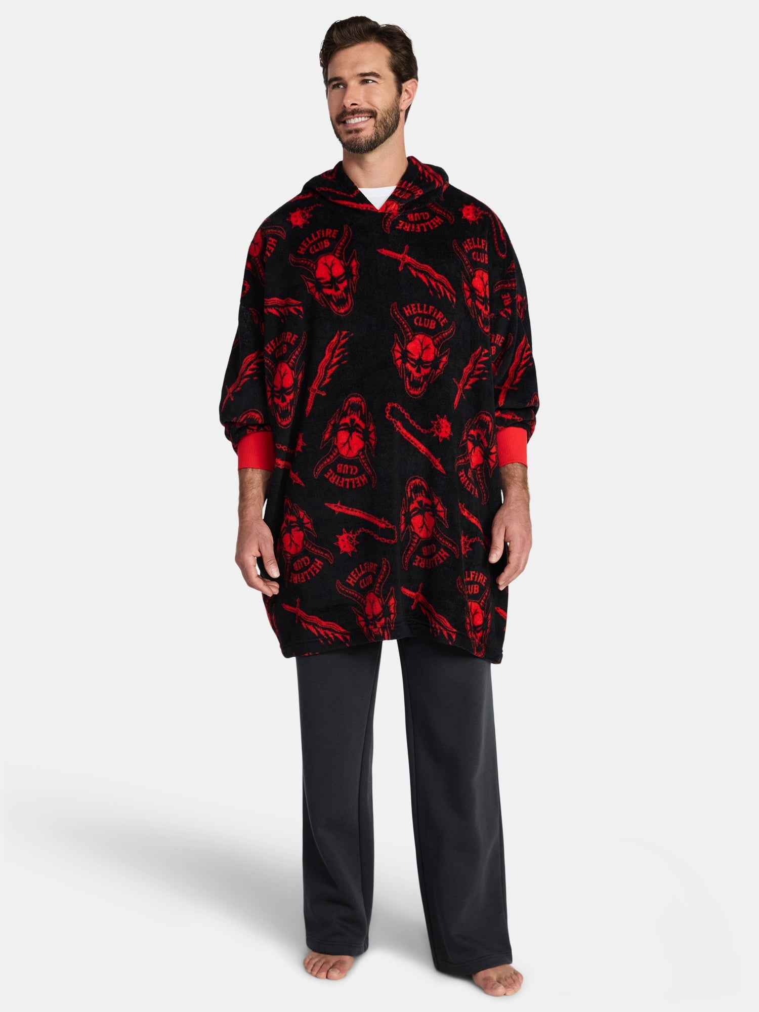 Netflix Stranger Things Men's and Big Men's Oversized Graphic Hooded Sweatshirt, One Size Fits Most