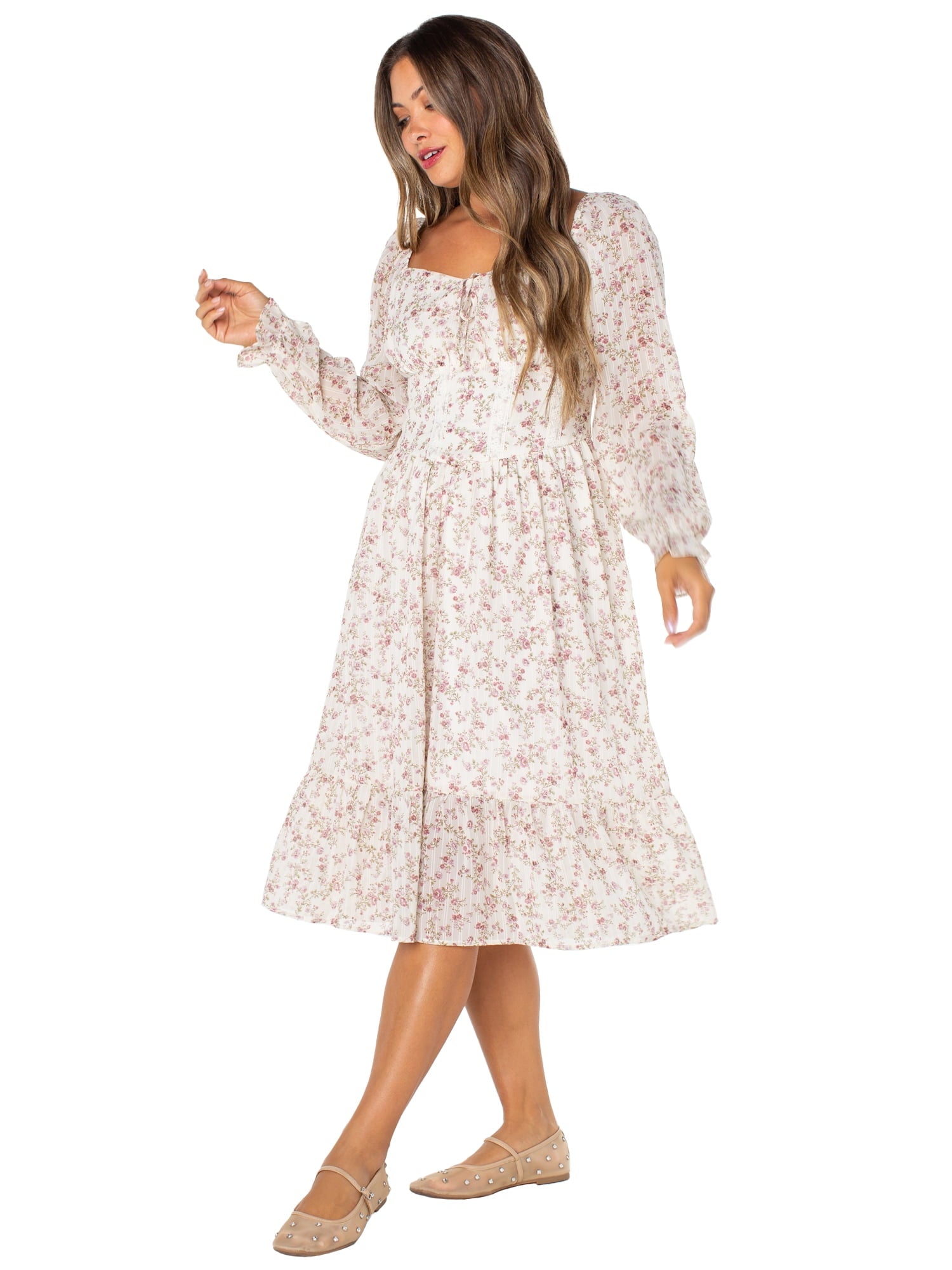 Celebrity Pink Women's and Women's Plus Long Sleeve Midi Dress, Sizes XS-4X