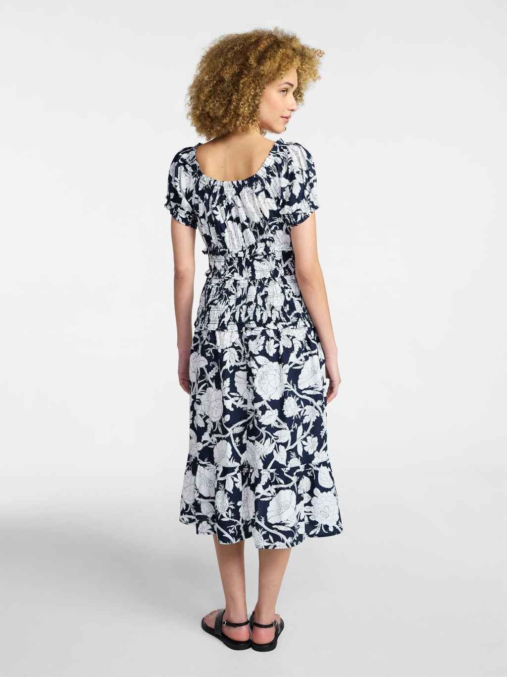 Time and Tru Women's Smocked Cotton Peasant Dress with Short Sleeves, Sizes XS-XXXL