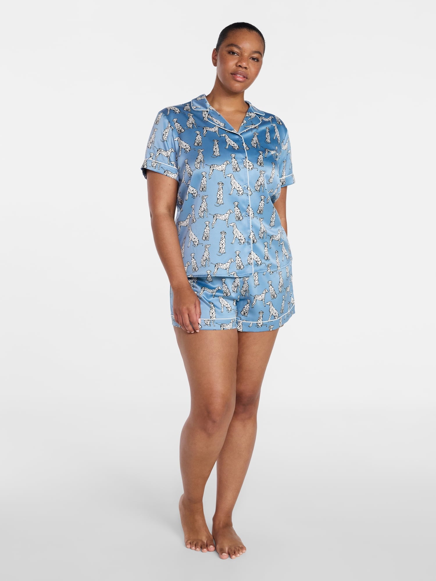 Joyspun Women’s Stretch Satin Short Sleeve Top and Shorts Pajama Set, Sizes XS-3X