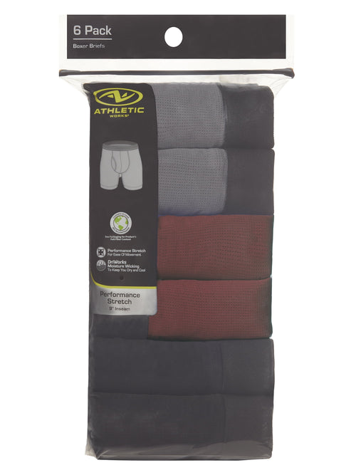 Athletic Works Men's Performance Cotton Boxer Brief, 6 Pack