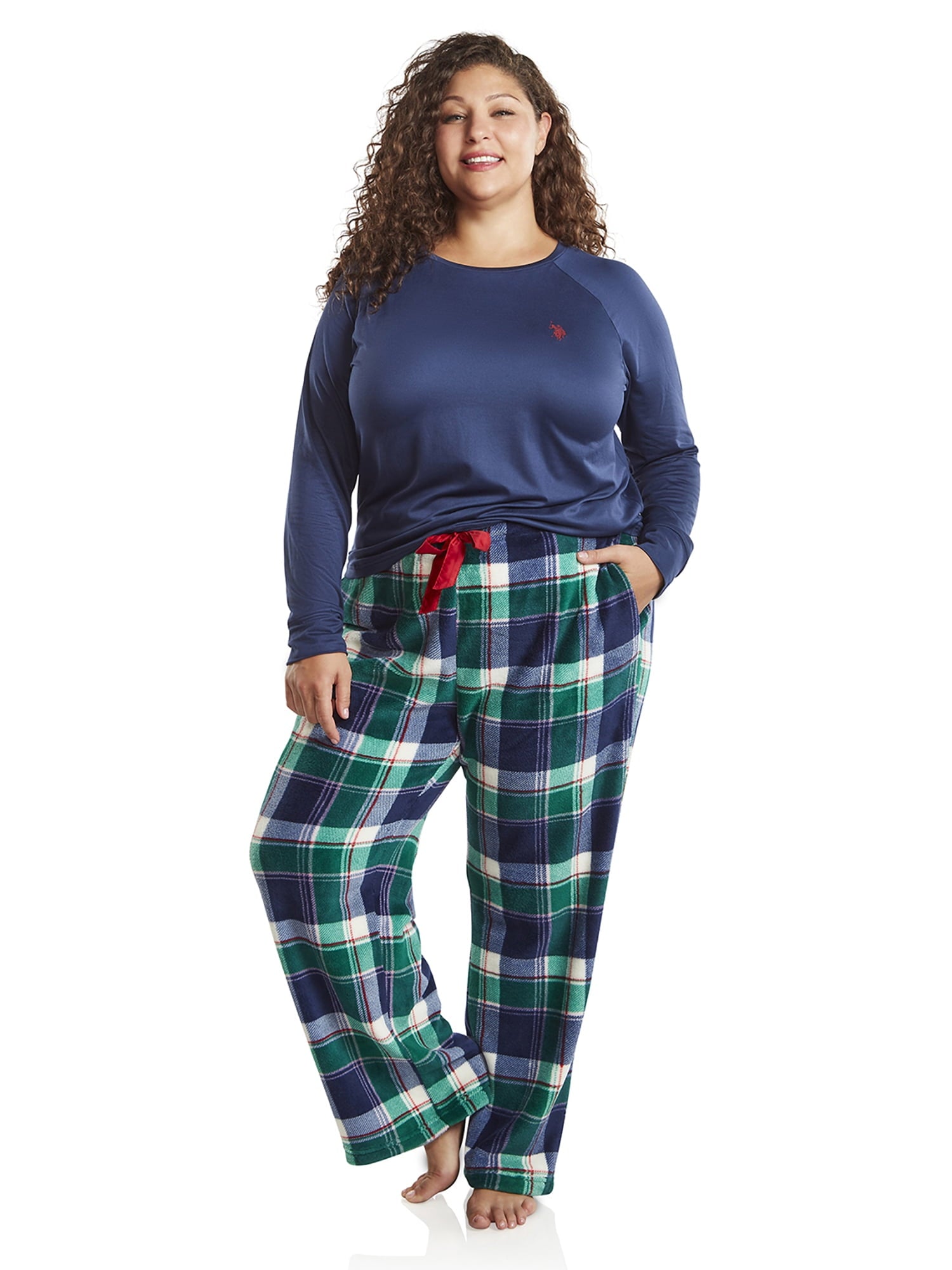 U.S. Polo Assn. Women's Holiday Giftable Long Sleeve Top and Plush Pant Pajama Sleep Set, 2-Piece, Sizes S-3X