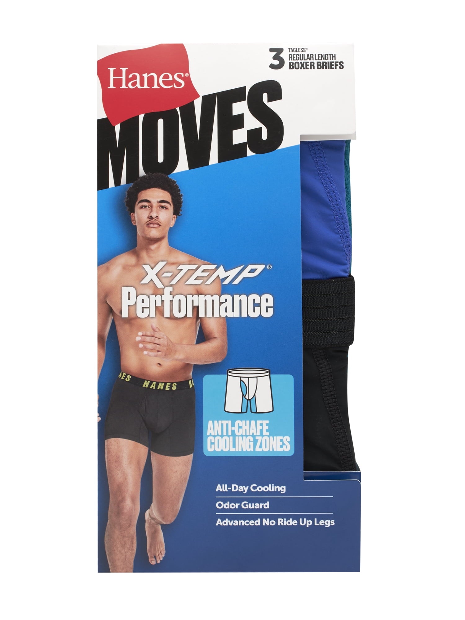 Hanes Moves Men’s Anti-Chafe Boxer Brief, X-Temp, Blue/Black, 3-Pack, 6" Inseam