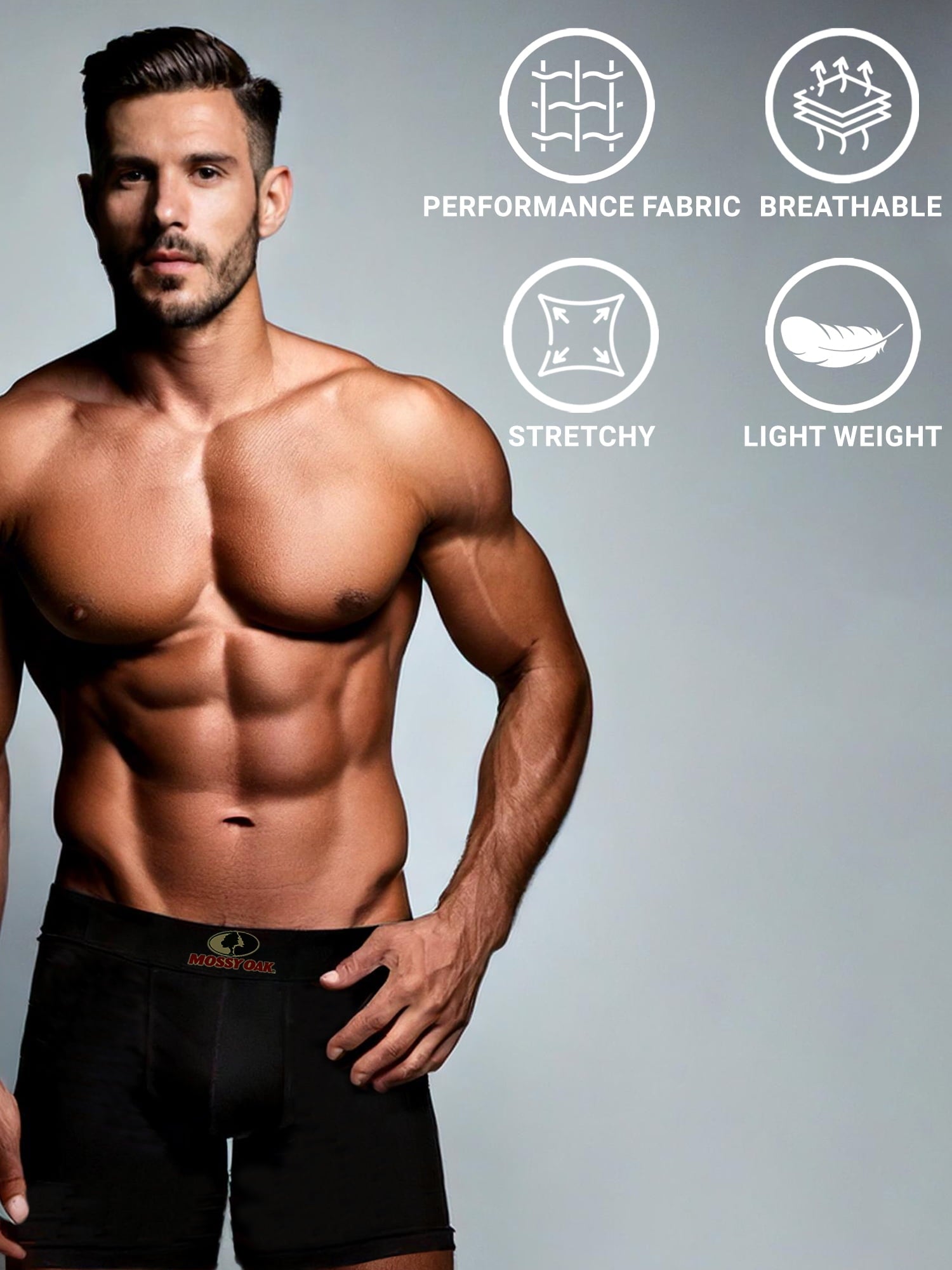 Mossy Oak Men's Boxer Briefs Active Performance Breathable Underwear, Multicolor (6 Per Pack)