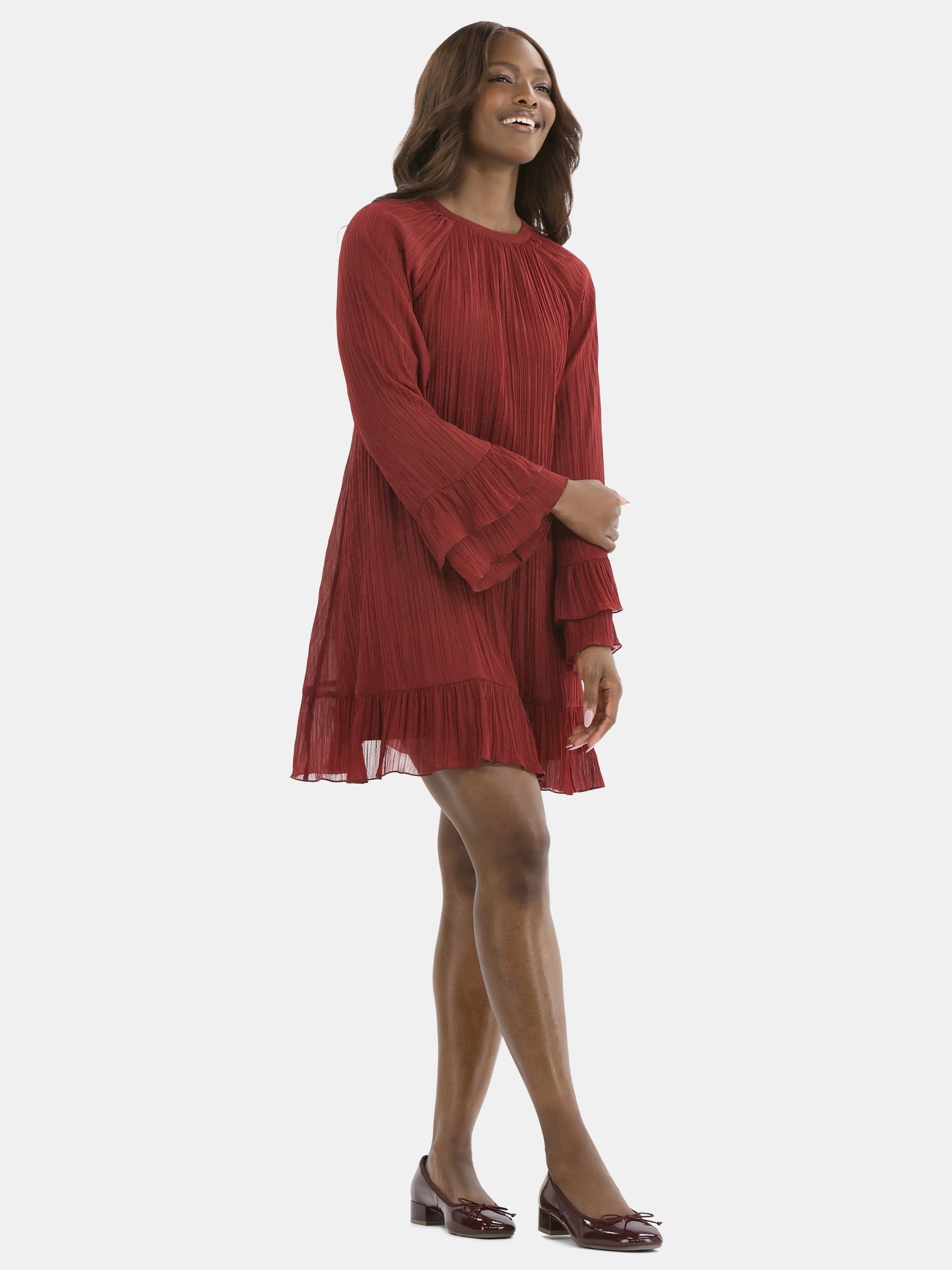 Time and Tru Women's and Women's Plus Crinkle Mini Dress with Back Tie, Sizes XS-4X