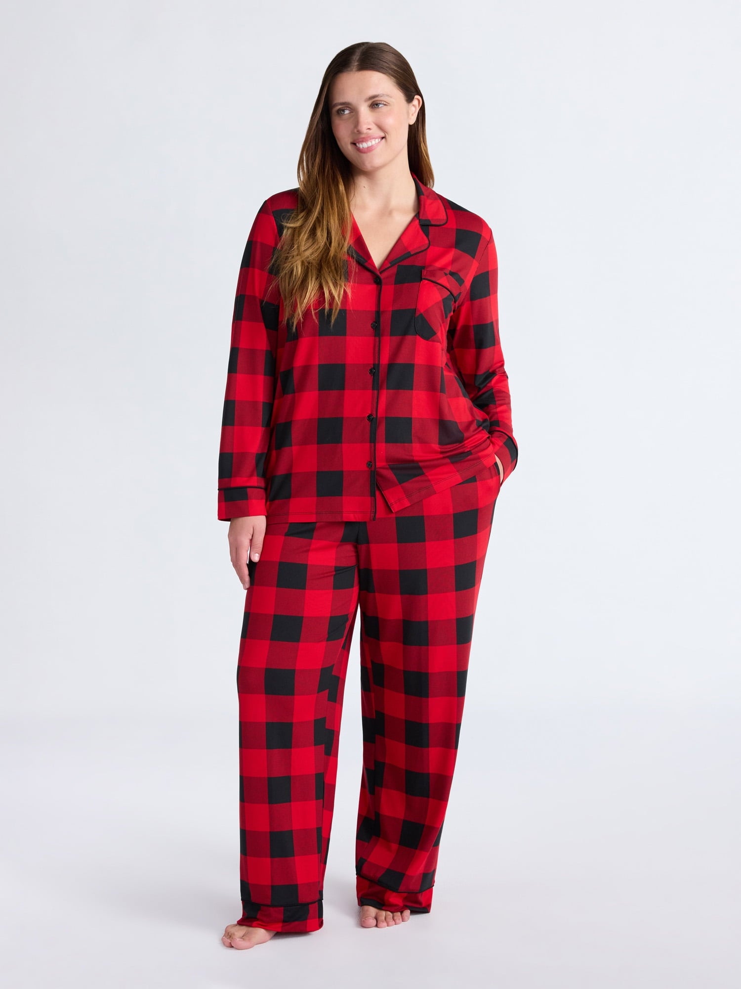 Joyspun Women’s Dreamy Soft Collection Long Sleeve Top and Pants Pajama Set, Sizes XS-4X