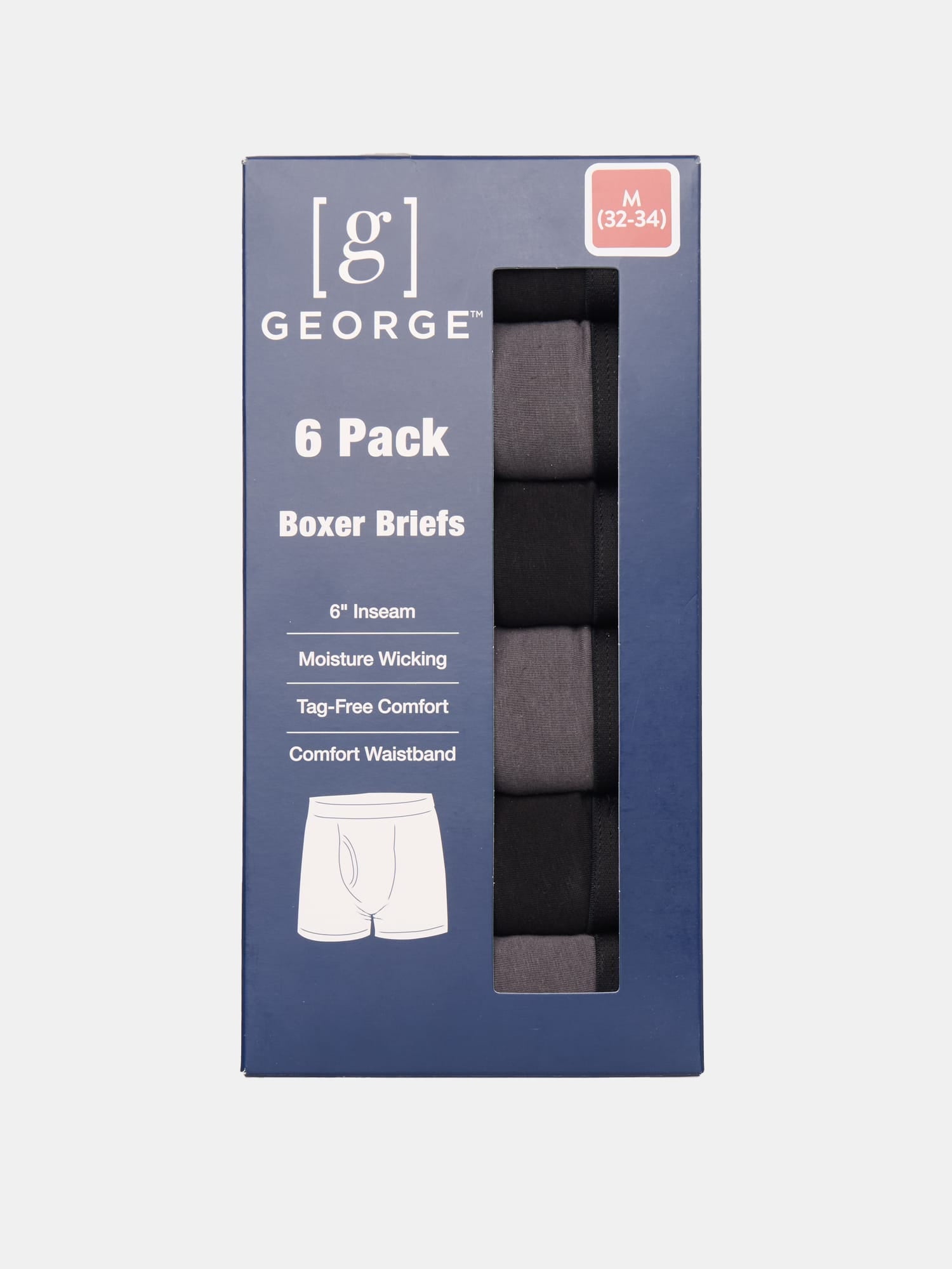 George Men's Cotton Blend Stretch Boxer Briefs, 6-Pack, Sizes S-2XL