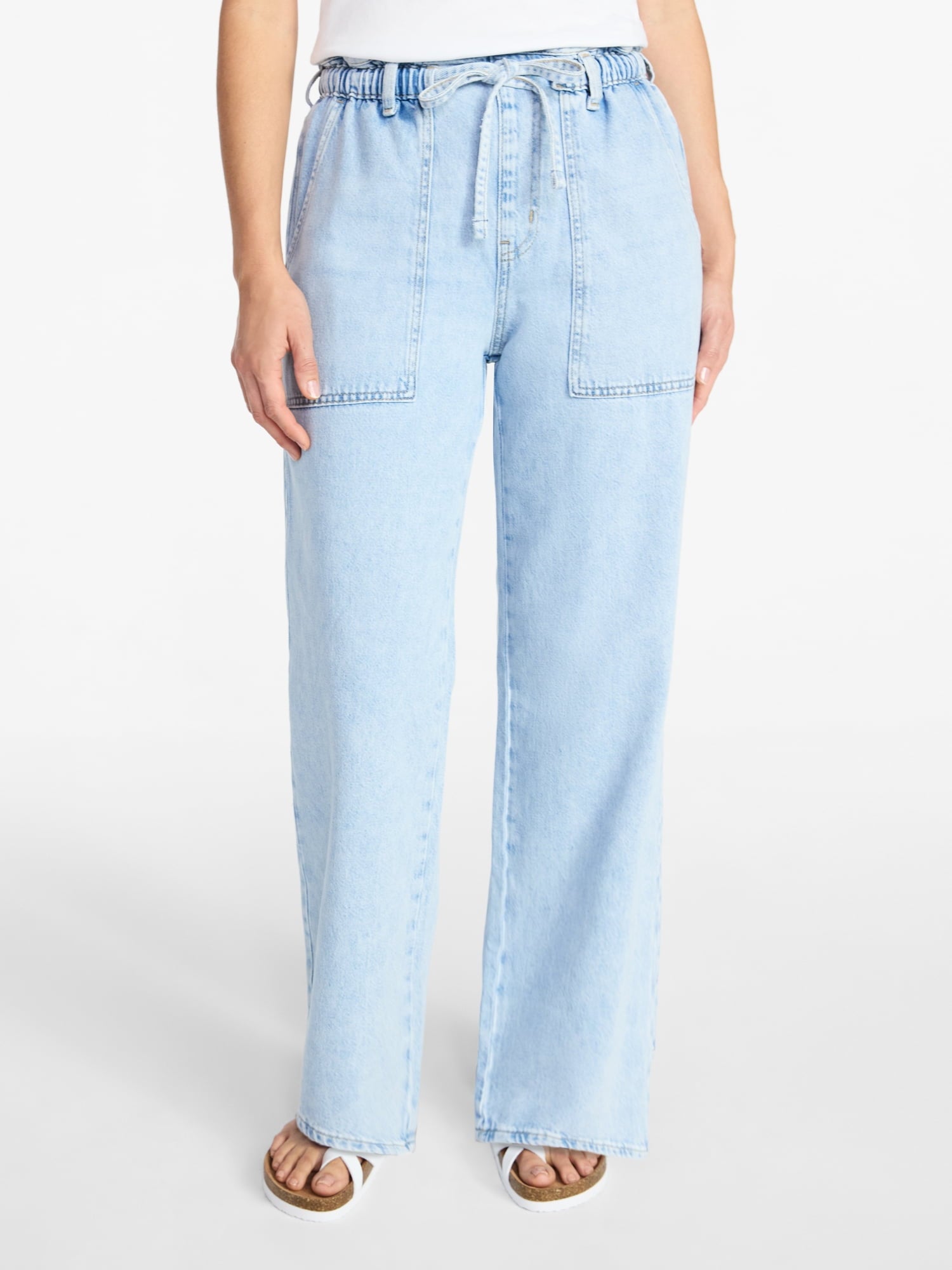 Time and Tru Women's Pull On Wide Leg Jeans, 30" Inseam, Sizes XS-XXXL