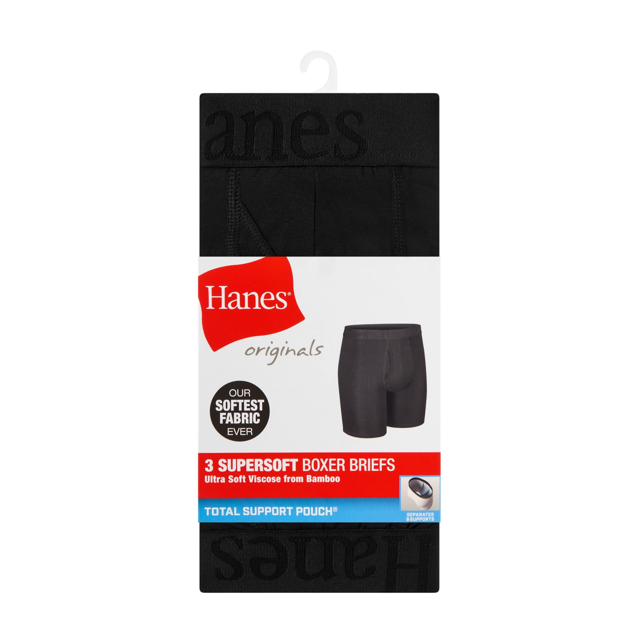 SuperSoft Underwear Boxer Briefs, 3-Pack, Total Support Pouch, Black, 3-Pack