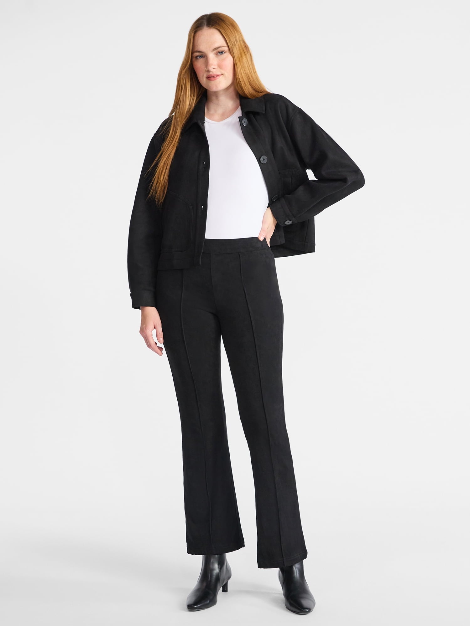 Time and Tru Women's Faux Suede Flare Pants, 30" Inseam, Sizes XXS-XXL