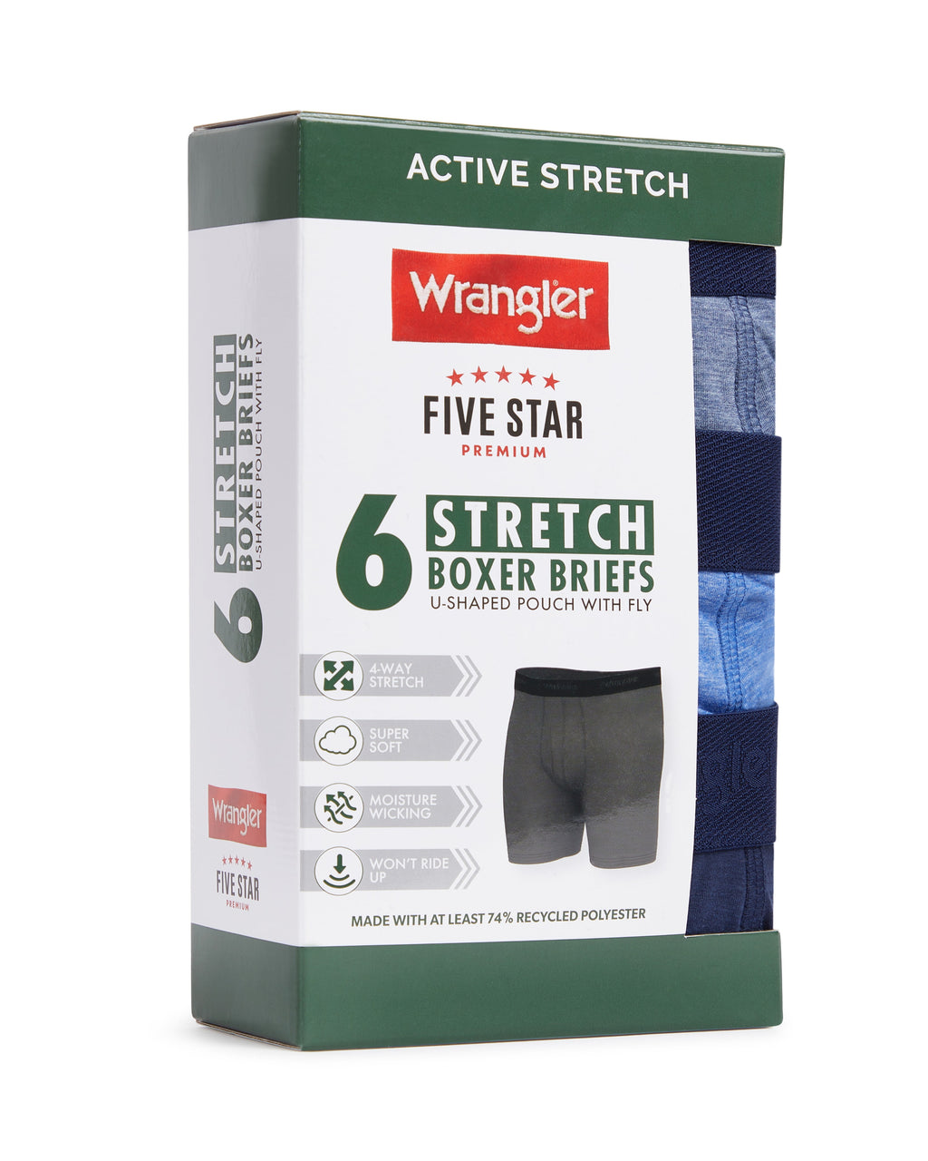Wrangler Men's Active Stretch Boxer Brief Set, Underwear for Men, L, 6 Pack