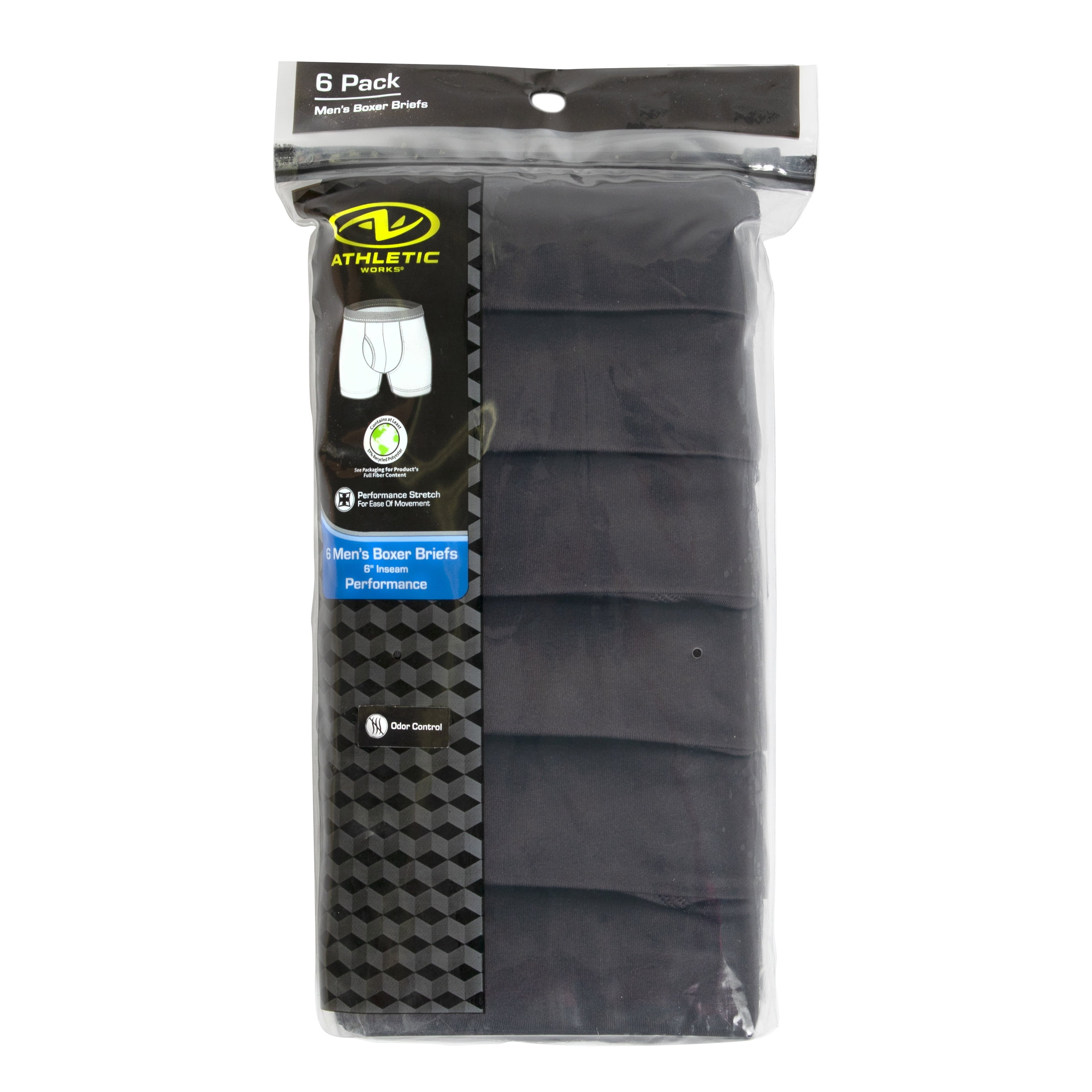 Athletic Works Men's Quick Dry Performance Stretch Boxer Briefs, 6 Pack