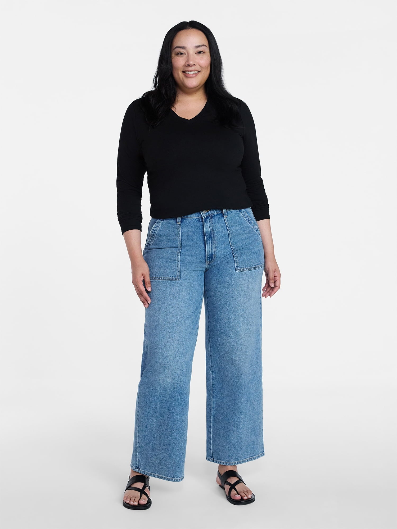 Time and Tru Women's Wide Leg Utility Trousers, 31" Inseam, Sizes 0-20