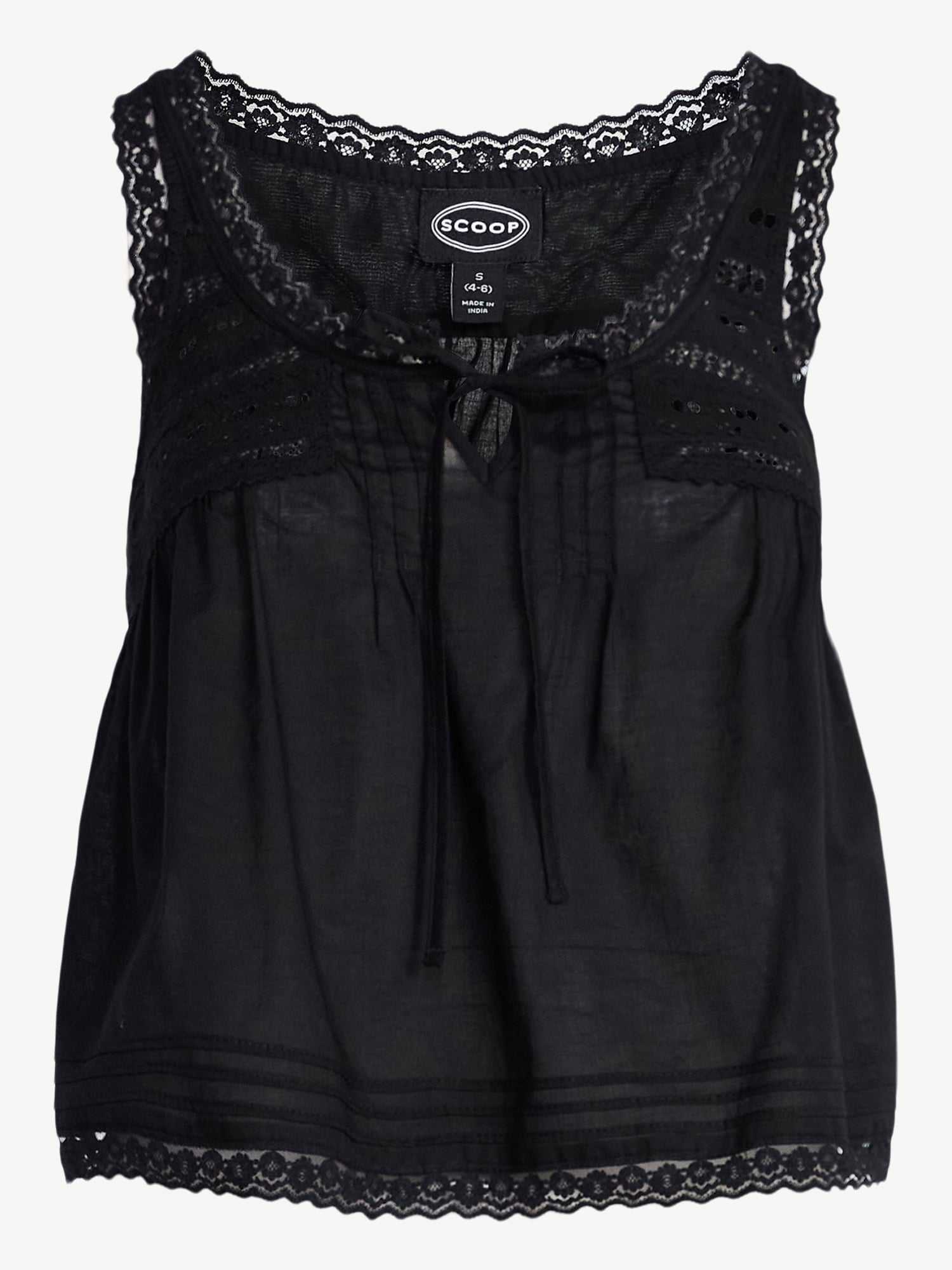 Scoop Women's and Women's Plus Flowy Cotton Tank Top with Lace Trim, Sizes XS-4X