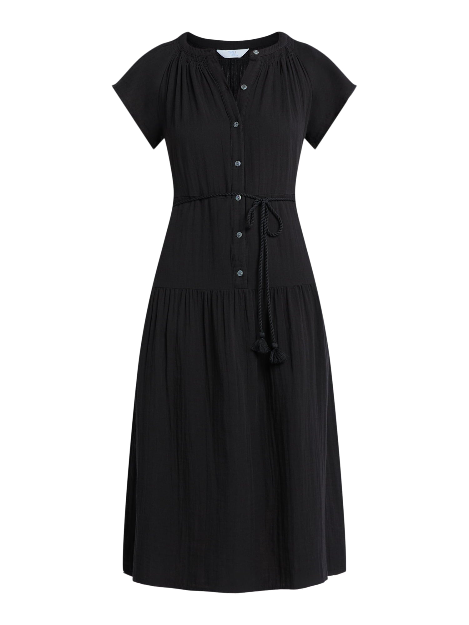 Time and Tru Women's and Women's Plus Double Cloth Cotton Midi Dress, Sizes XS-4X