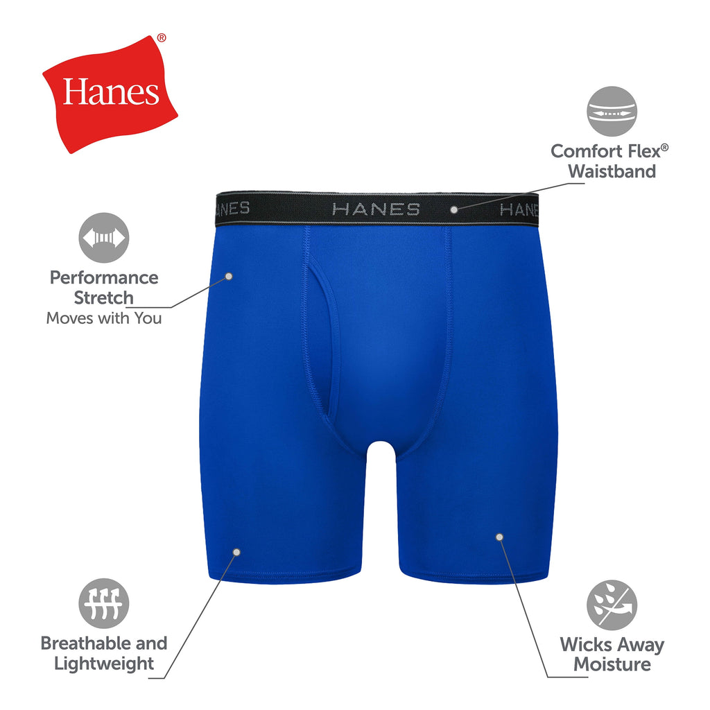 Hanes Men’s Performance Boxer Brief Underwear Pack, Stretch, Assorted, 6-Pack