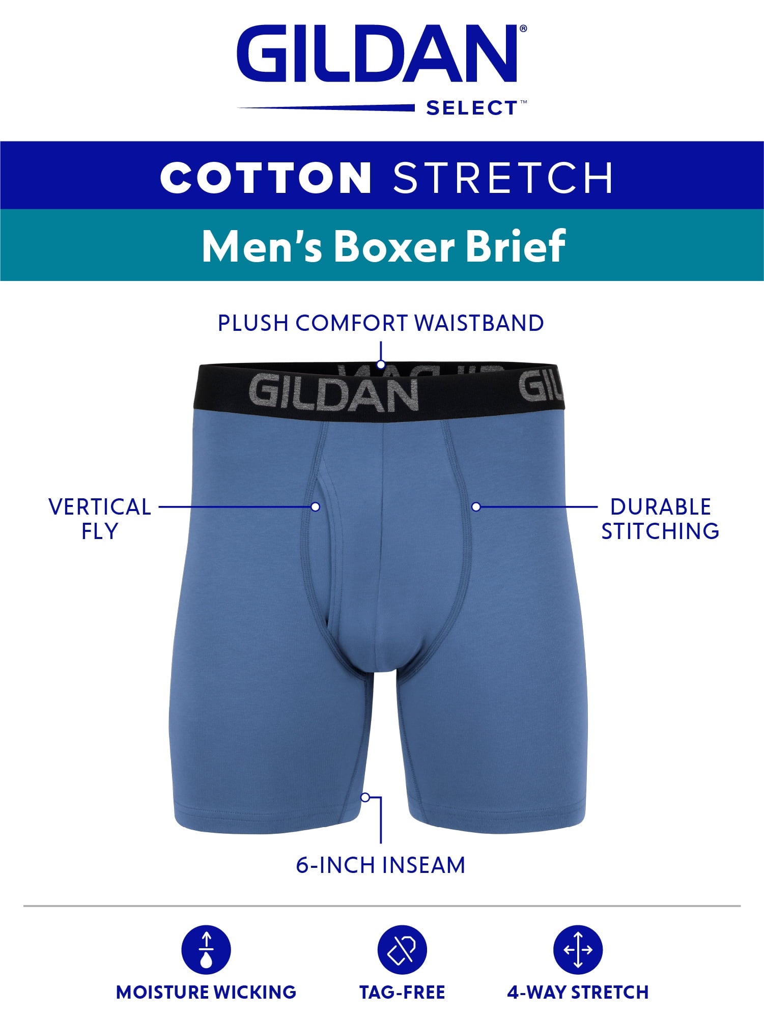Gildan Men's Cotton Stretch Boxer Brief Underpants, 6-Pack, Sizes S-2XL
