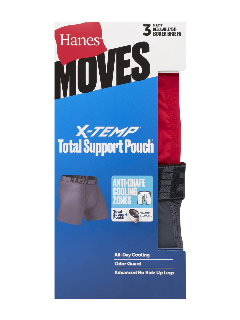 Hanes Moves Men’s Anti-Chafe Boxer Brief, Total Support Pouch, Assorted, 3-Pack, 6" Inseam