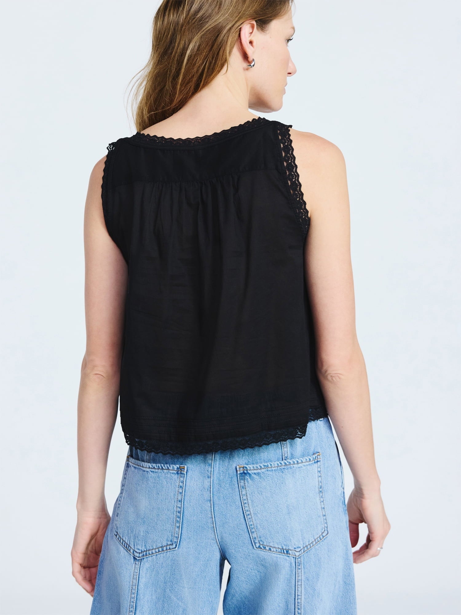 Scoop Women's and Women's Plus Flowy Cotton Tank Top with Lace Trim, Sizes XS-4X