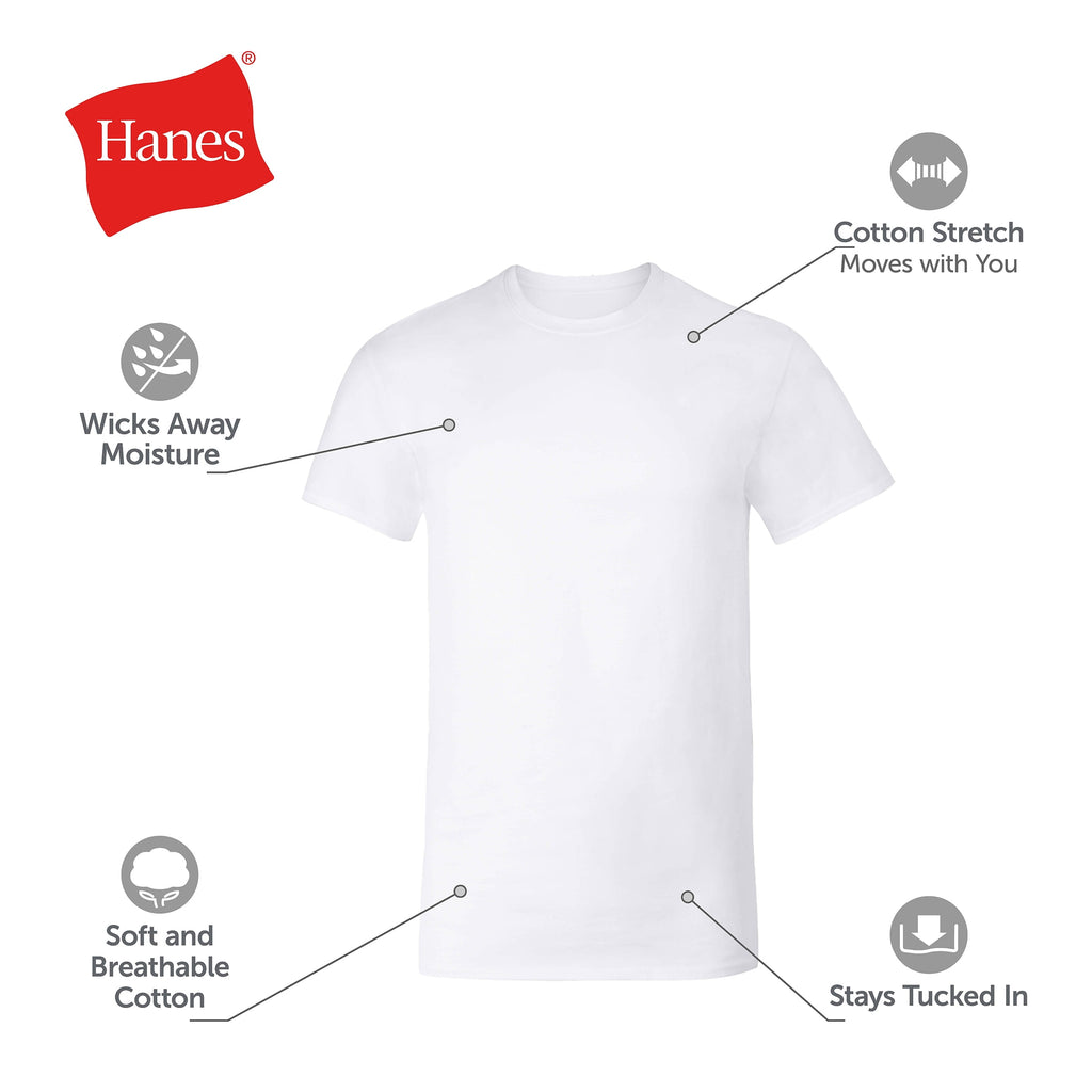 Hanes Men's Cotton Stretch Undershirt Pack, Moisture-Wicking, 6-Pack