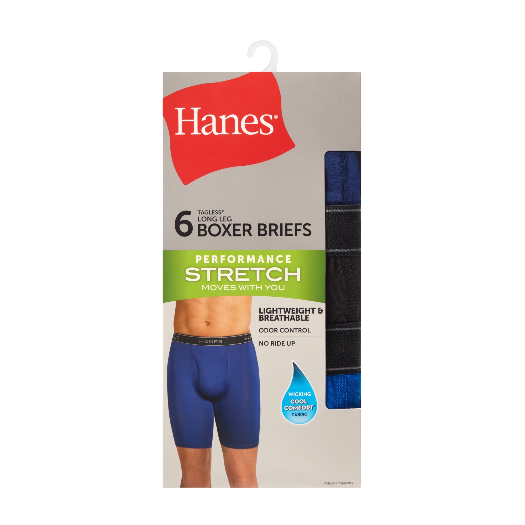 Hanes Men’s Performance Stretch Long Leg Boxer Brief Underwear Pack, Assorted, 6-Pack