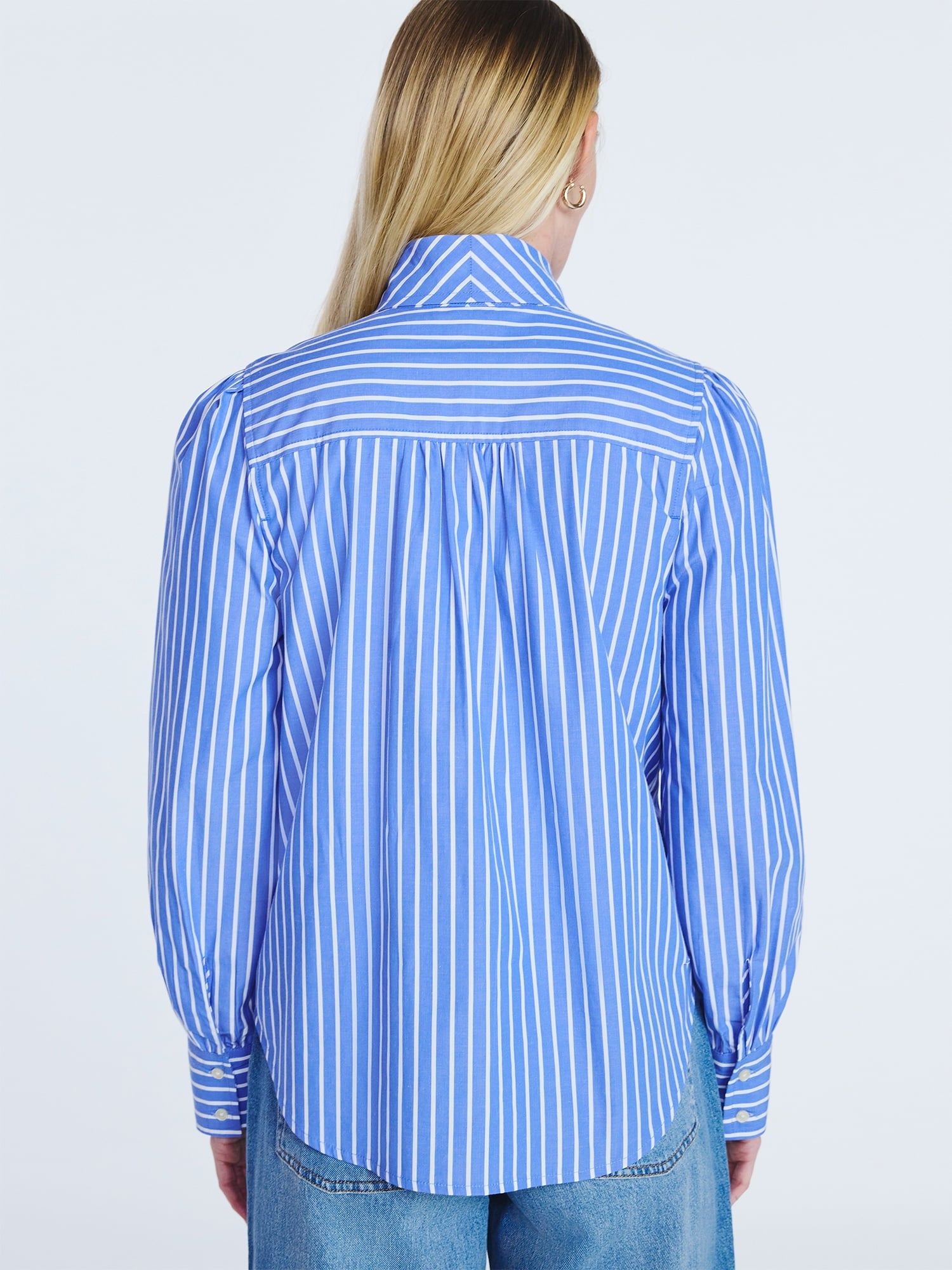 Free Assembly Women's Cotton Tie Neck Blouse with Long Puff Sleeves, Sizes XS-XXL