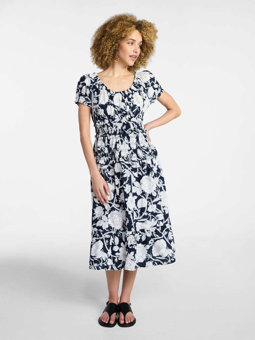 Time and Tru Women's Smocked Cotton Peasant Dress with Short Sleeves, Sizes XS-XXXL