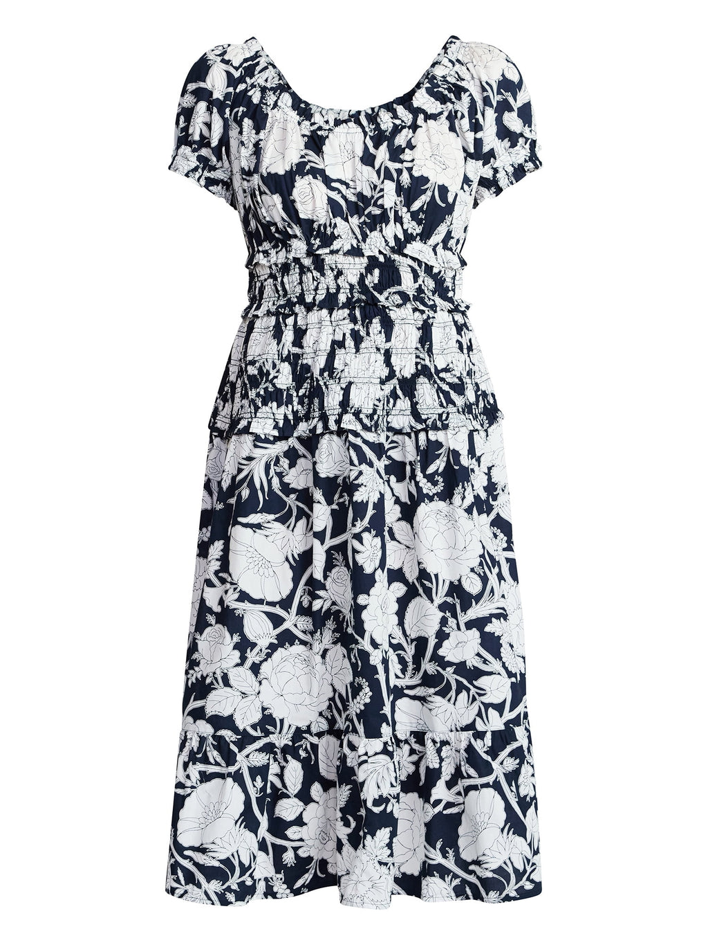 Time and Tru Women's Smocked Cotton Peasant Dress with Short Sleeves, Sizes XS-XXXL