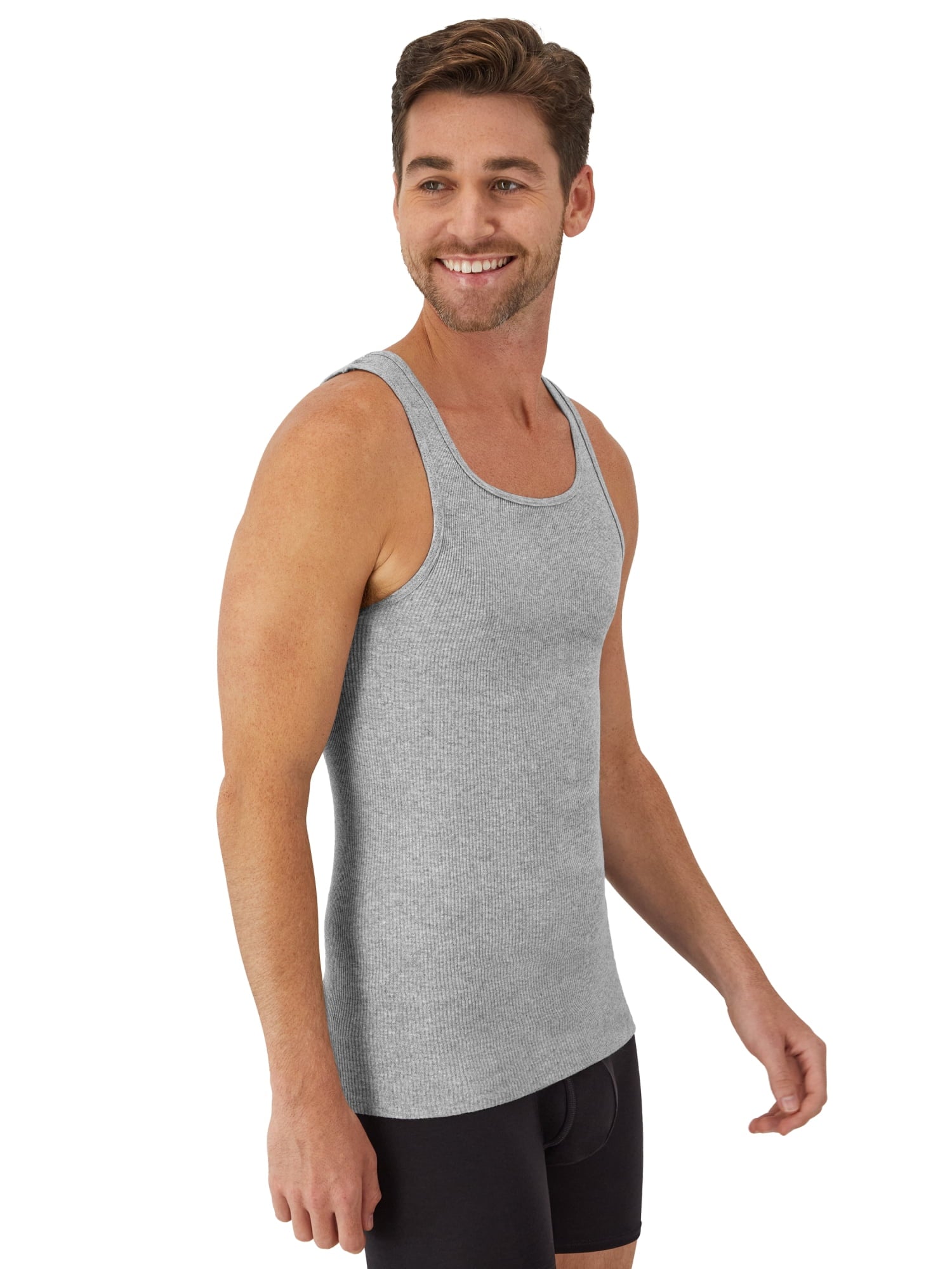 Hanes Men's Tank Tops Undershirt, Moisture-Wicking, Cotton Ribbed Tanks, White or Black/Grey Multipacks