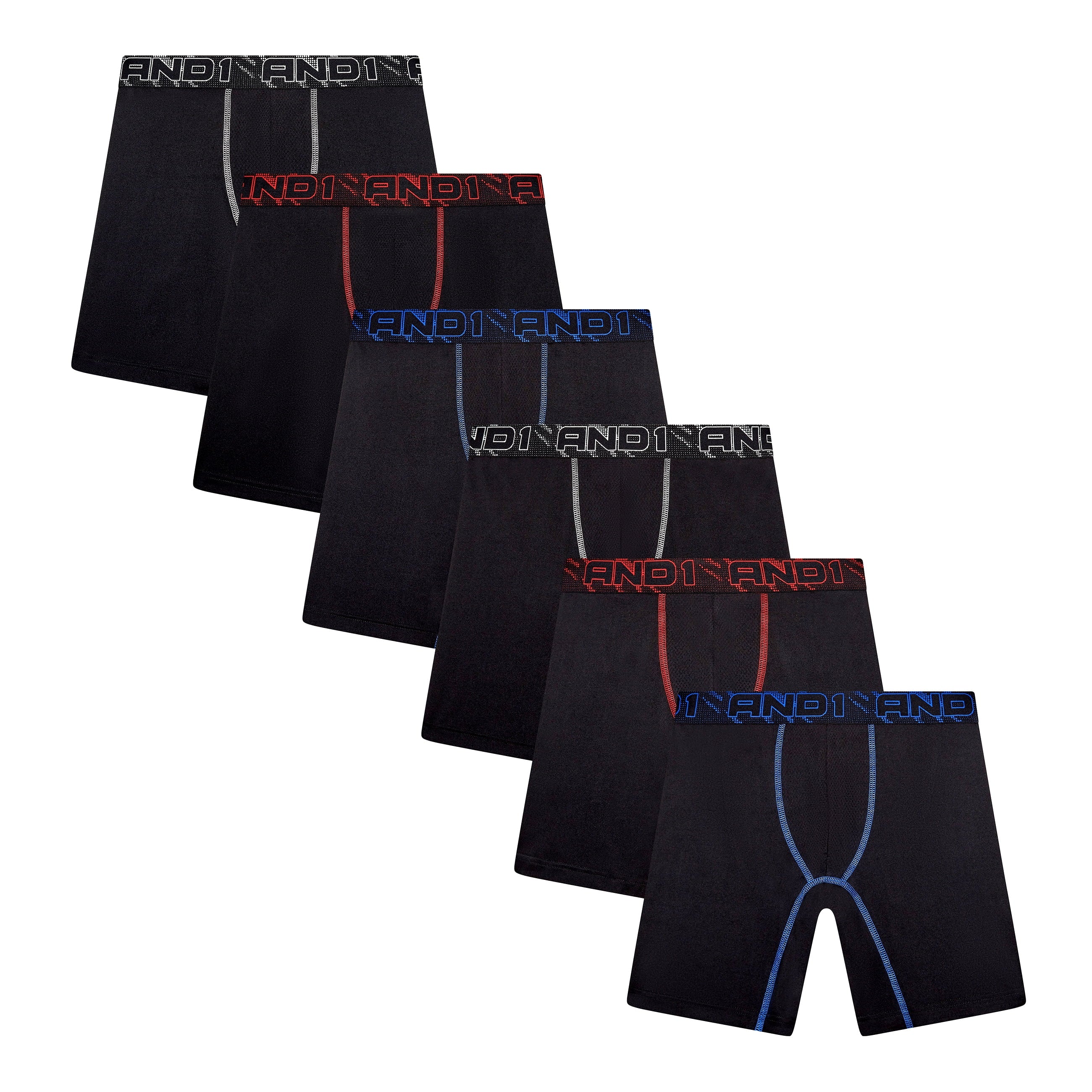AND1 Men’s Underwear Flex Mid Length Boxer Briefs, 6 Pack