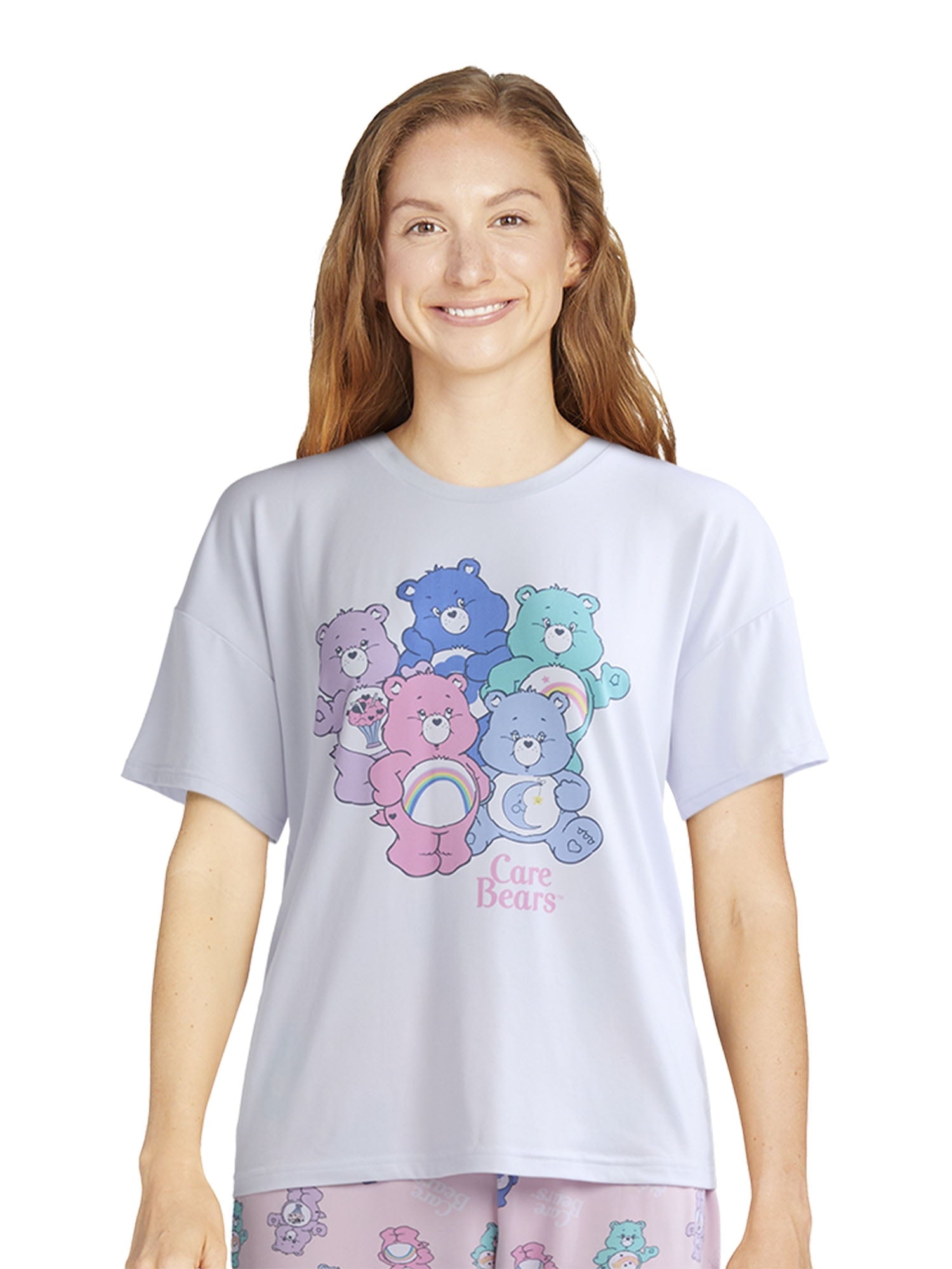 Care Bears Women's and Women’s Plus Oversized Tee and Pants Pajama Set, 2-Piece, Sizes XS-3X