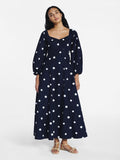 Free Assembly Women's and Women's Plus Cotton Polka Dot Maxi Dress with Puff Sleeves, Size-XS-4X