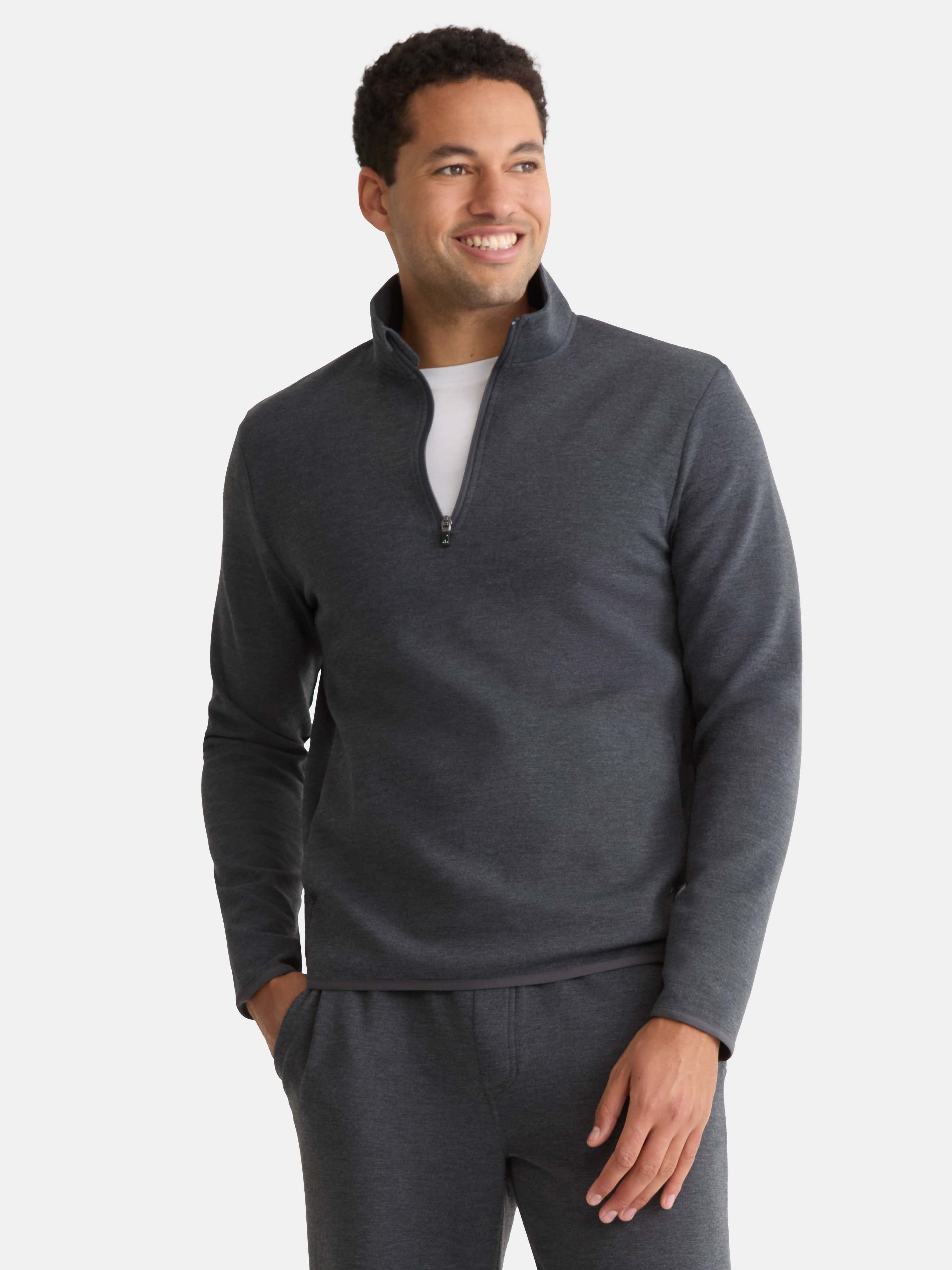 Athletic Works Men's and Big Men's Fusion Double Knit Quarter Zip Sweatshirt Jacket, Sizes S-3XL