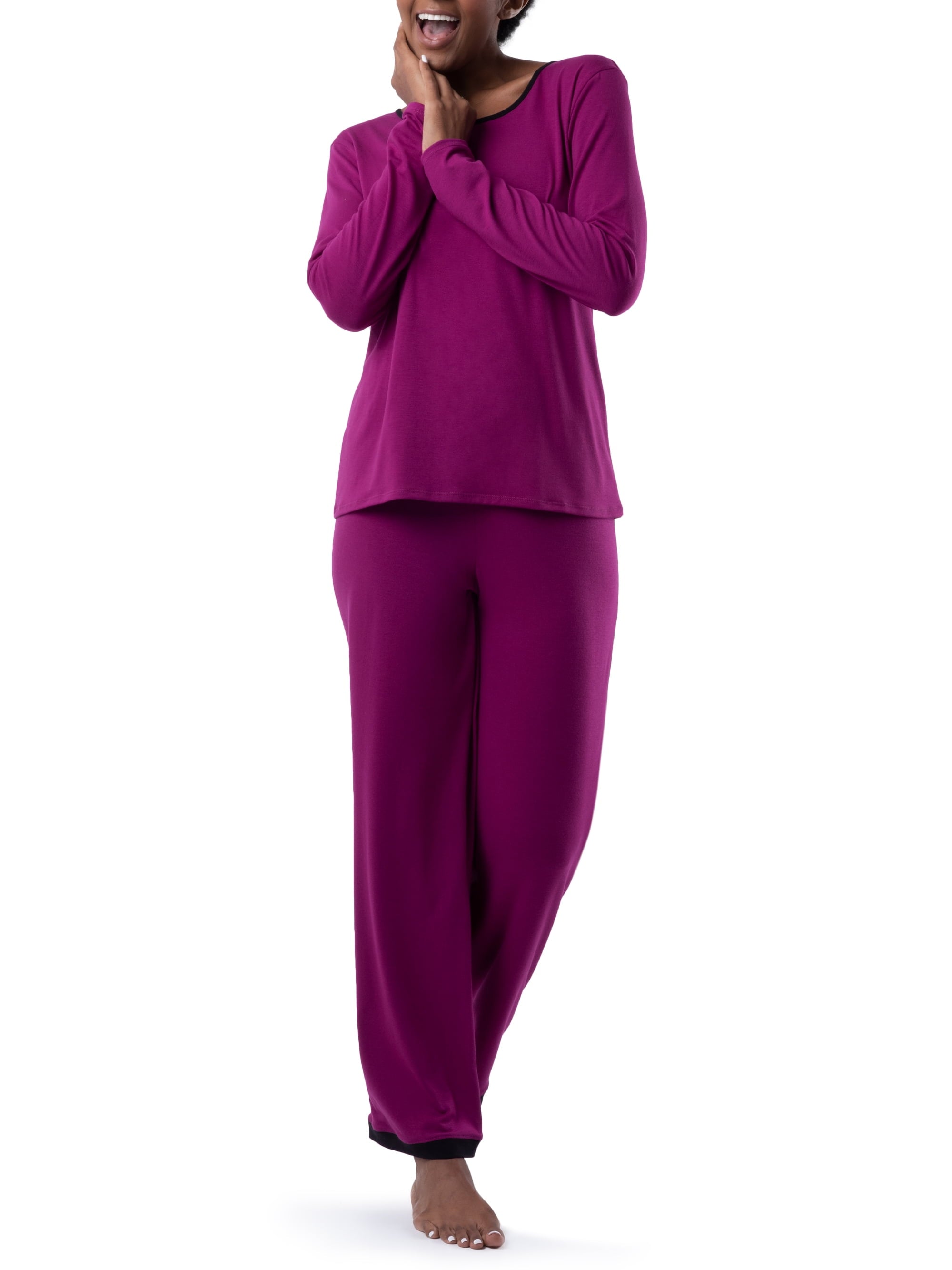 Fruit of the Loom Women's Sleep Soft & Breathable Long Sleeve Top & Pant Set, Sizes S-4X
