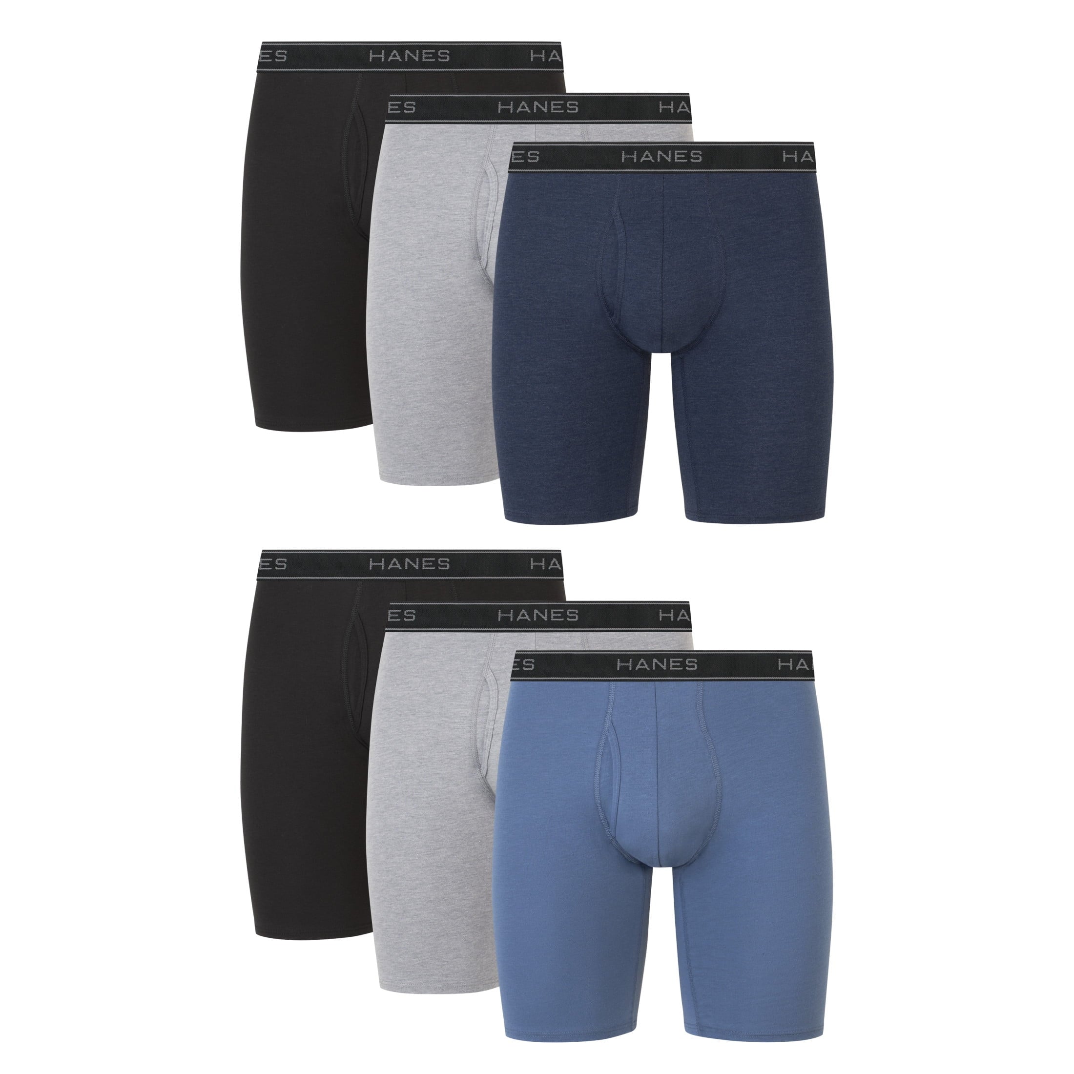 Hanes Men’s Long Leg Boxer Brief Underwear Pack, Cotton Stretch, Assorted, 6-Pack