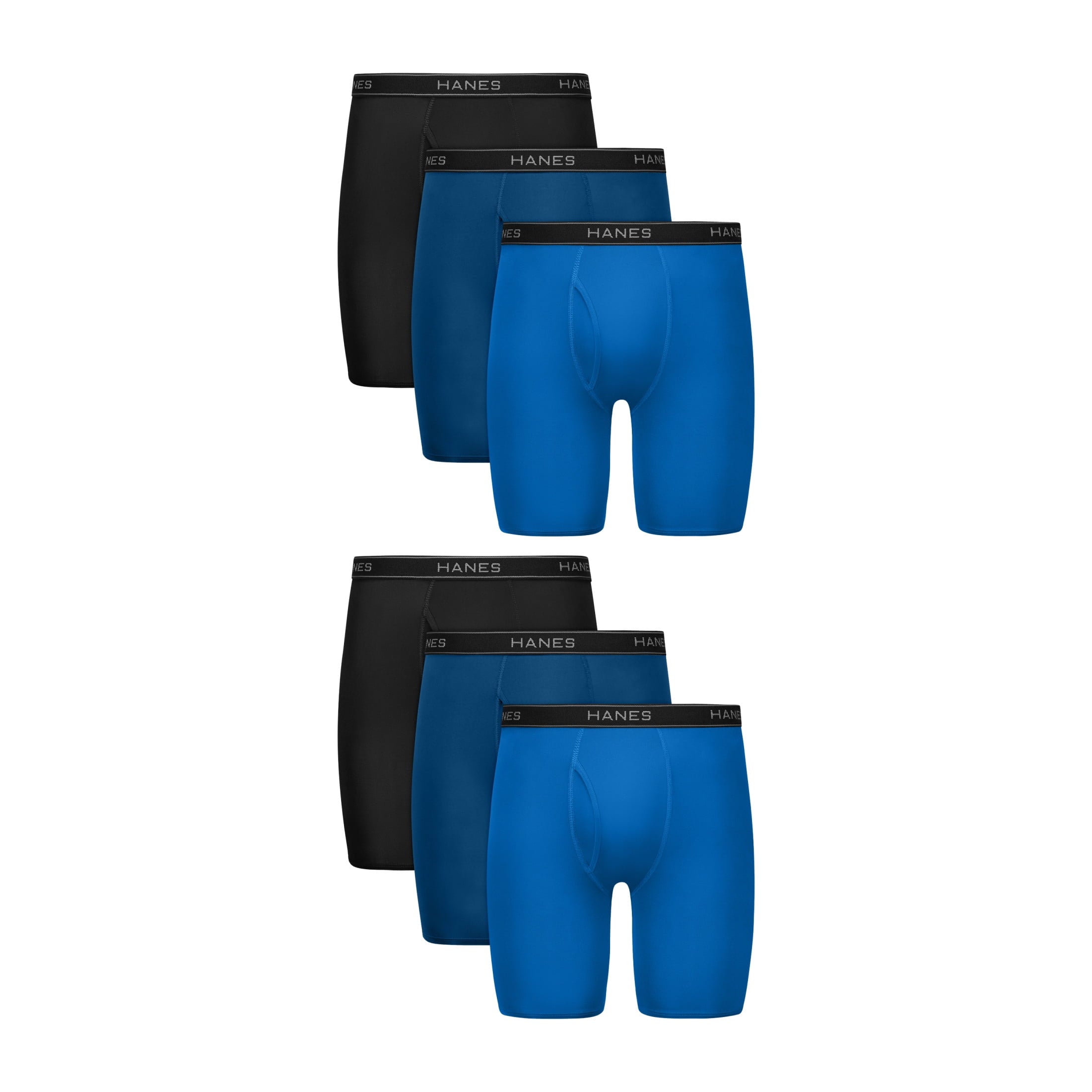 Hanes Men’s Performance Stretch Long Leg Boxer Brief Underwear Pack, Assorted, 6-Pack